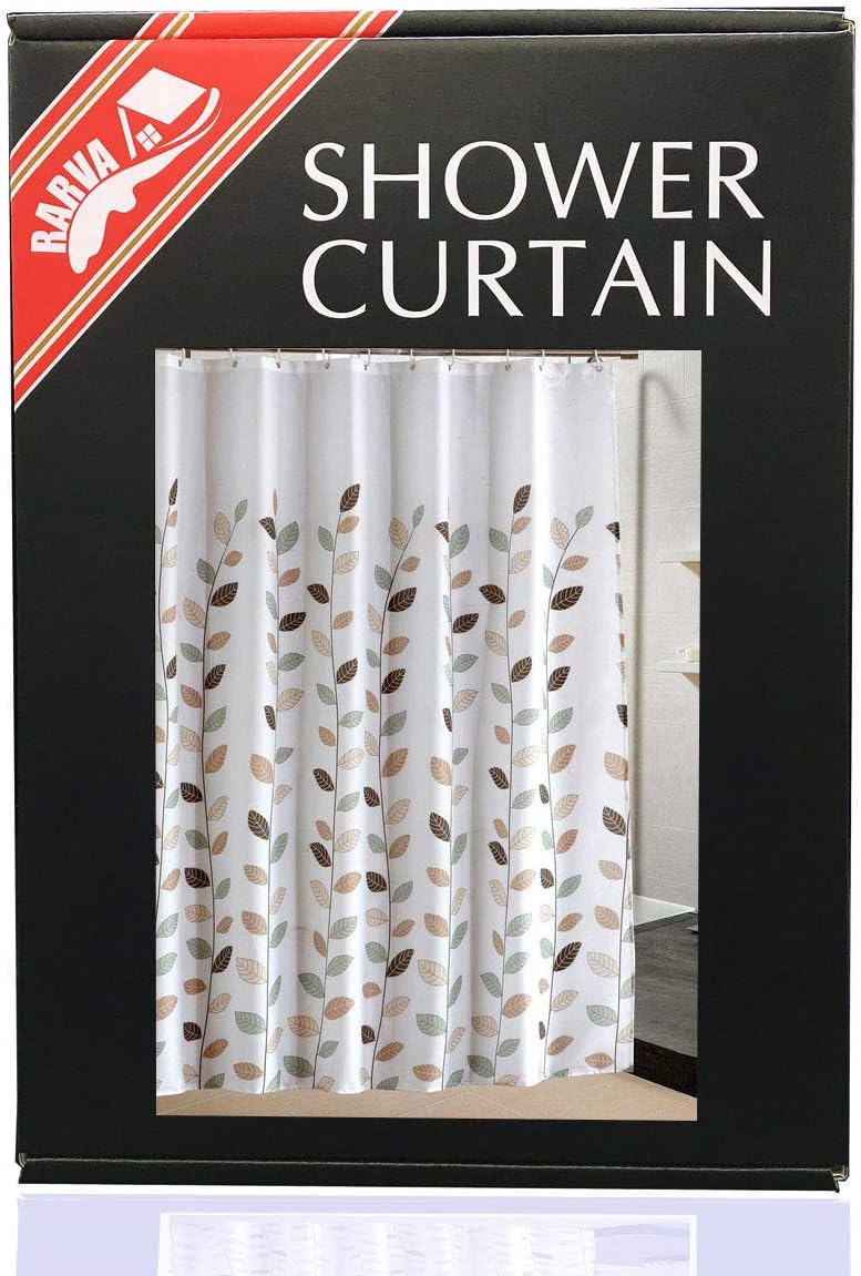 RARVA Washable Waterproof Polyester(Best Hotel Quality Eco Friendly) Liner Set for Bathroom Fabric Shower Curtain with Hooks - 72 x 72 inches,Simple Leaf