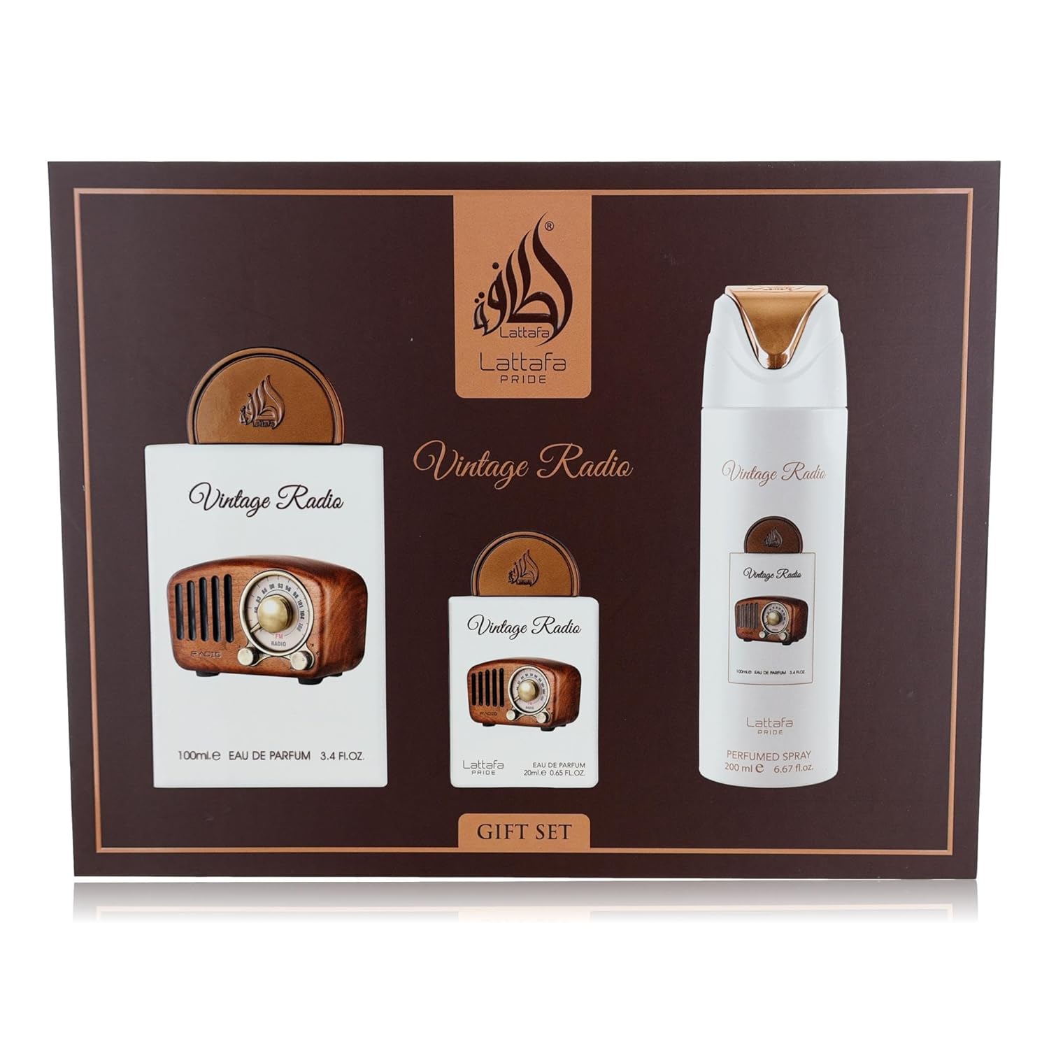 Lattafa Pride Vintage Radio 3-Piece Gift Sets – Long Lasting Arabian Perfume For Men – Eau De Parfum & Perfumed Spray – Perfume Men With Amber, Smoky Woods & Vanilla Notes - Premium Gift Box - Image 2