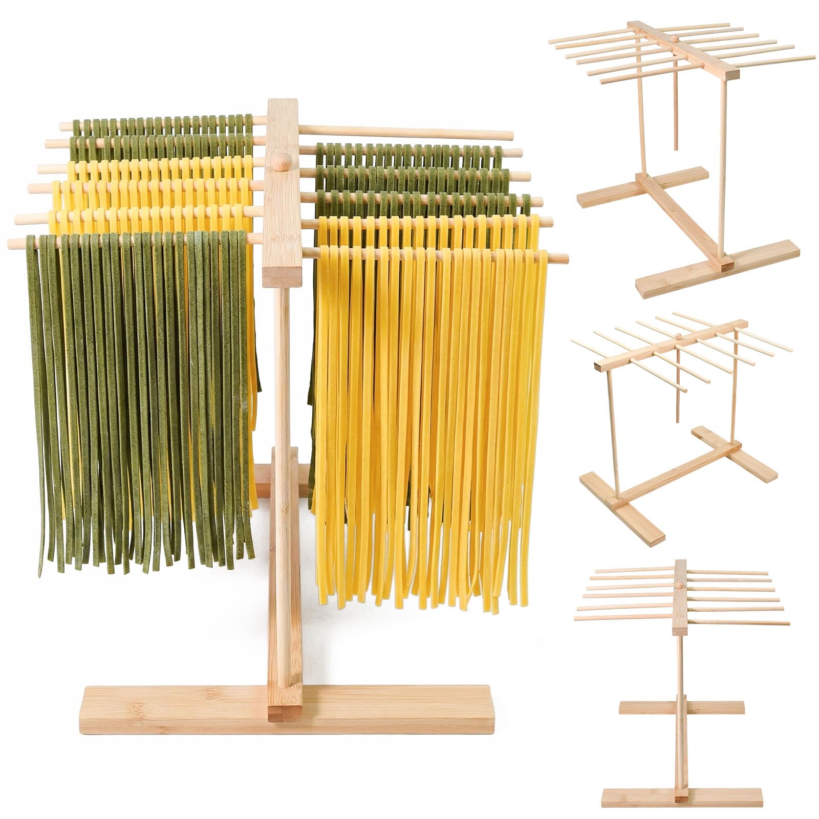 OLRWSLG Pasta Drying Rack Wooden Noodle Stand with 12 Arms, Detachable Fresh Spaghetti Noodle Tree Hanger Bamboo Pasta Cooling Rack Household Noodles Stander for Homemade Spaghetti Tagliatelle