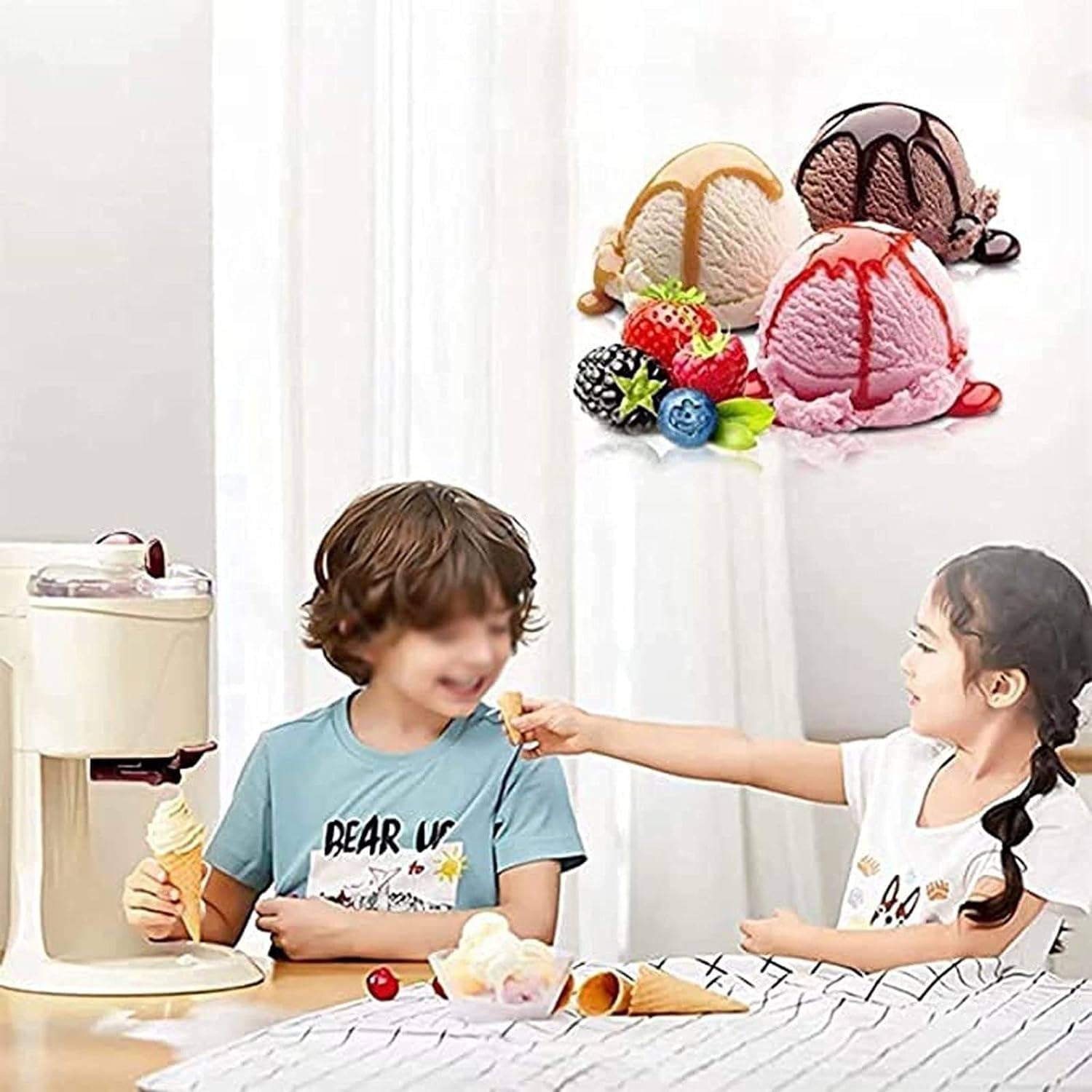 RayGenius Soft Serve Ice Cream Machine, Hogar DIY Cocina AutomáTica Mini Fruta Soft Serve Ice Cream Machine,Yogurt Makers， Saludable, Simple OperacióN De Un Solo Empuje.