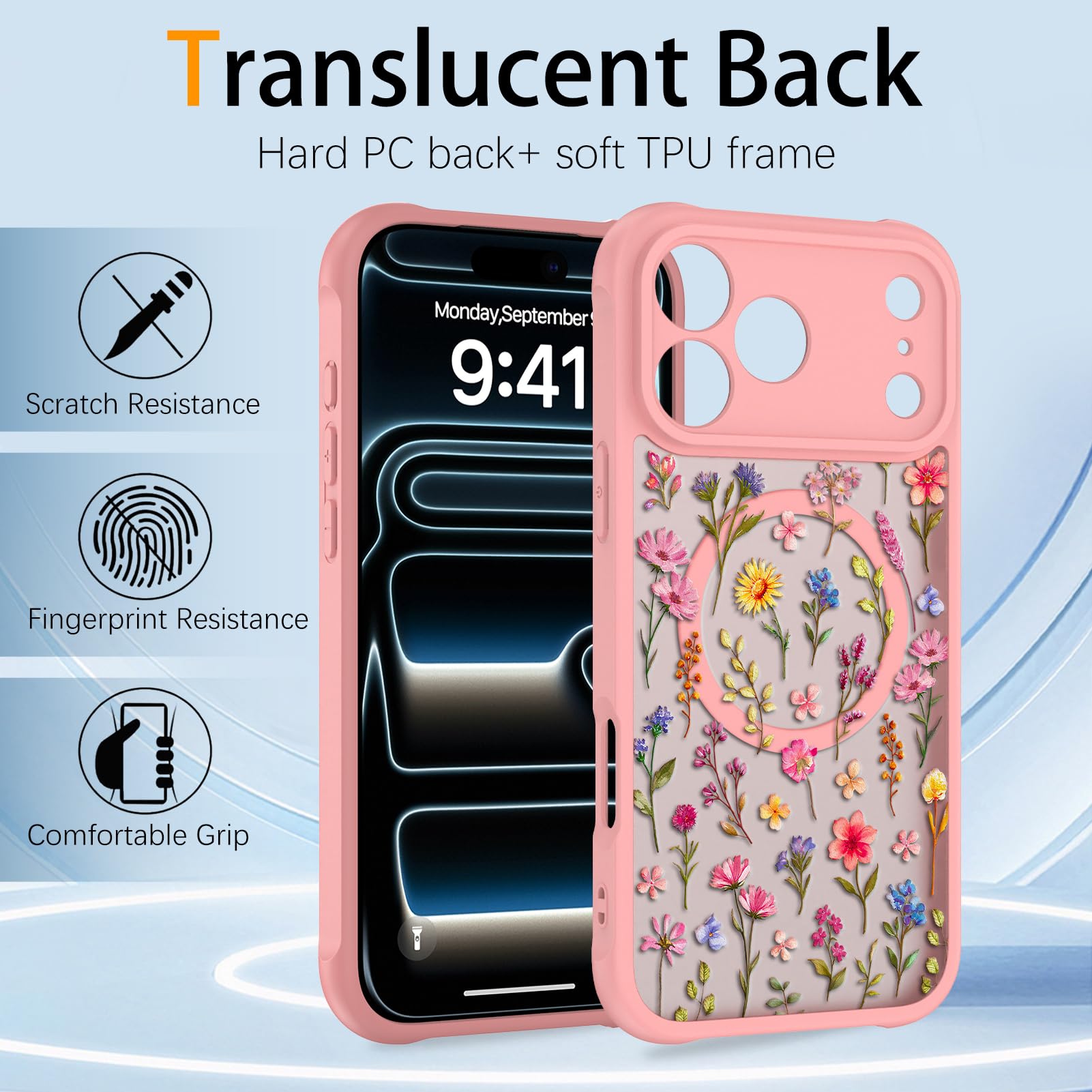 Coque magnétique conçue pour iPhone 17 Pro Max, motif floral rose