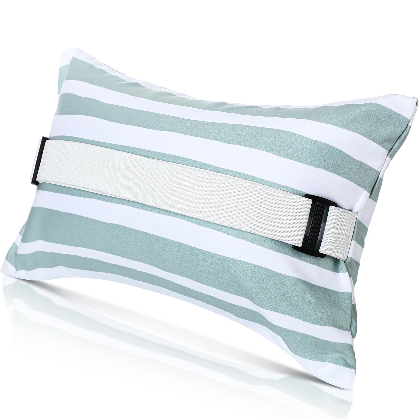 Menkxi 17"x10" Inflatable Beach Pillow with Removable Cover, Beach Chair Backpacking Pillow with Strap Stripe for Summer Sand Pools Travel Vacations(Green White)