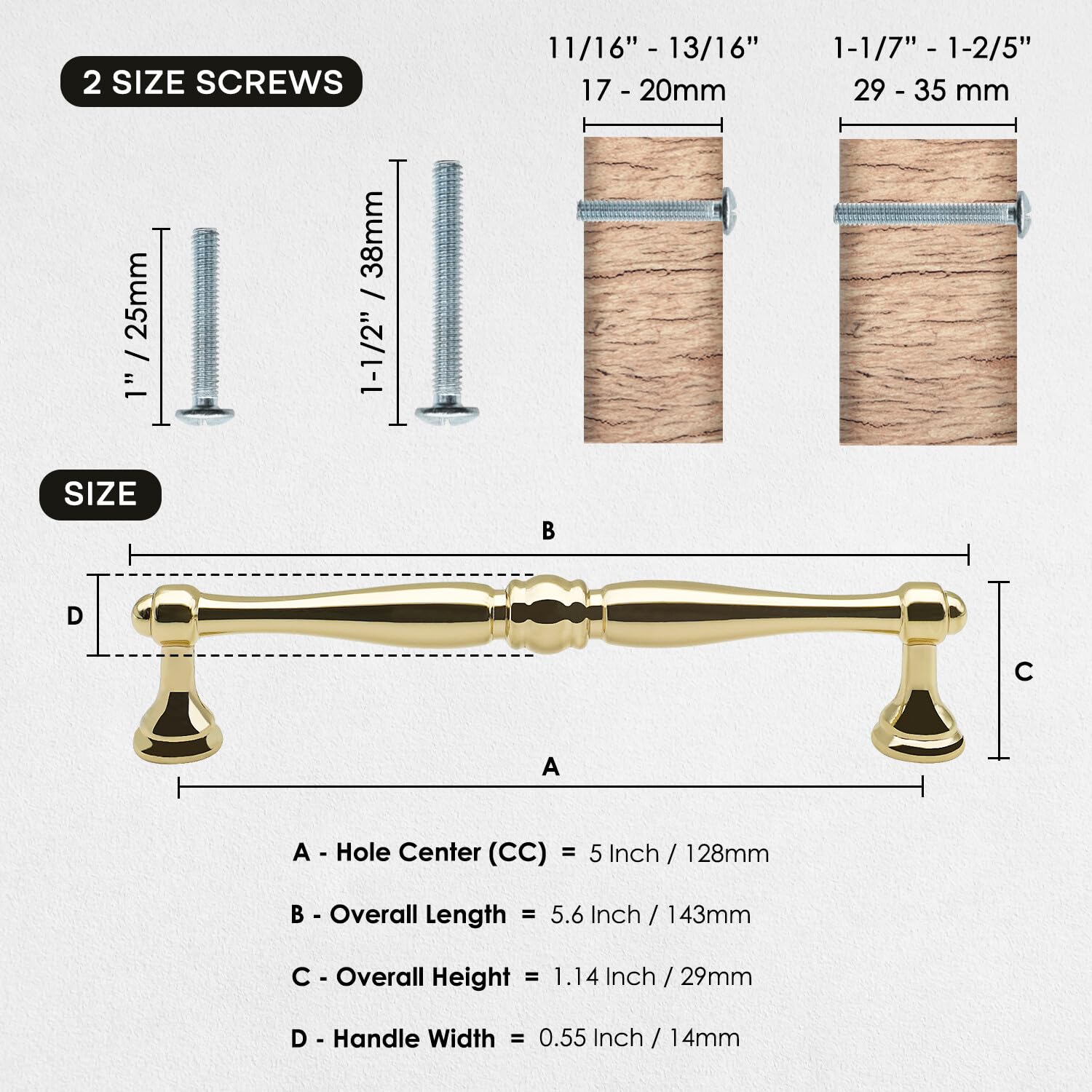 FURFITT – Lot De 4 Poignées De Tiroir En Laiton Poli – 128 Mm D'entraxe – Doré Brillant, Style Classique, Visserie Fournie