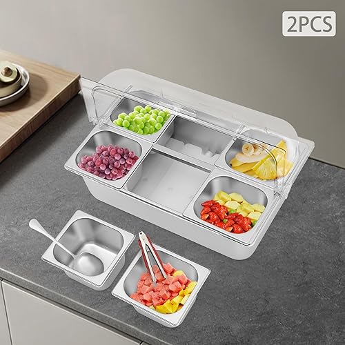 Miniatura 6 de Recipiente de exhibición de alimentos para encimera con tapa transparente, bandeja de servir de acero inoxidable, suministros de catering,