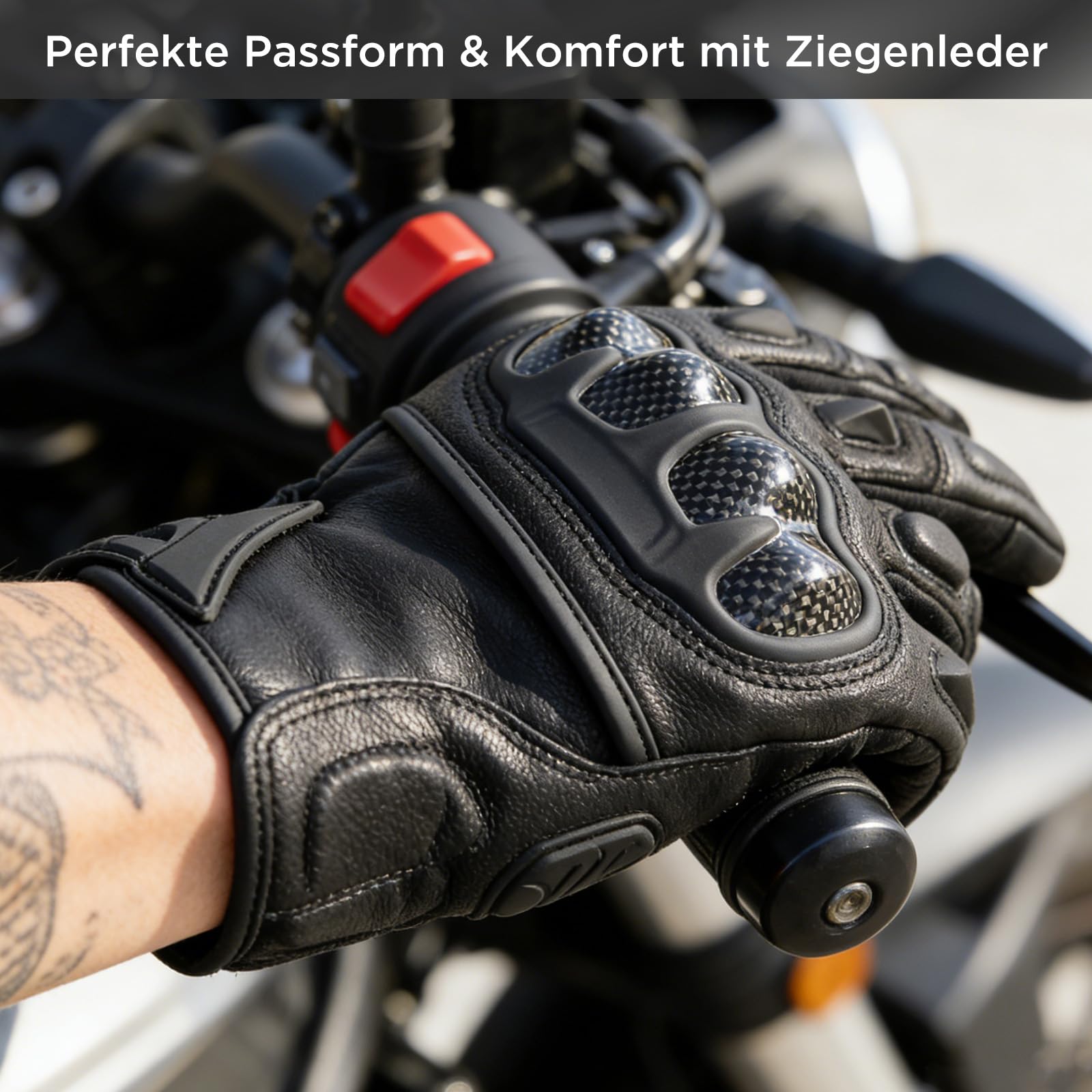 evermotor Motorradhandschuhe aus Ziegenleder für Herren und Damen - Winter Leder Motorrad Handschuhe mit Touchscreen-Funktion und Carbon-Knöchelschutz, ideal für Moped MTB Radfahren Straßenrennen
