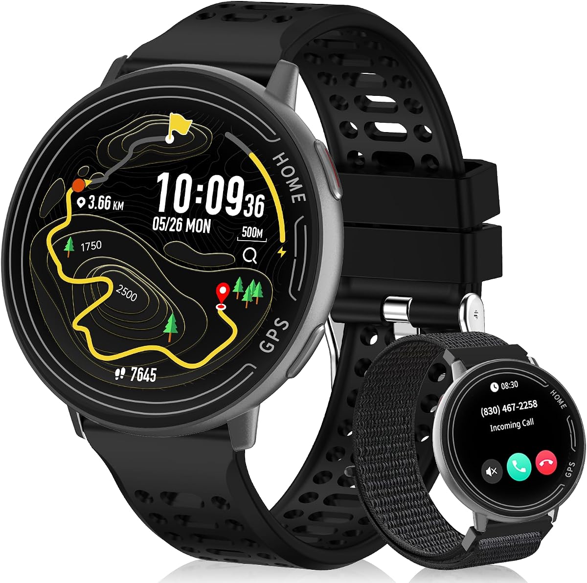 Reloj inteligente GPS para hombres, relojes inteligentes con pantalla AMOLED de 1,39", GPS, IA, llamadas y mensajes de texto Bluetooth, salud, más de 100 modos deportivos Sueño Rastreador de actividad física a prueba de agua 3ATM, reloj inteligente para Android iPhone