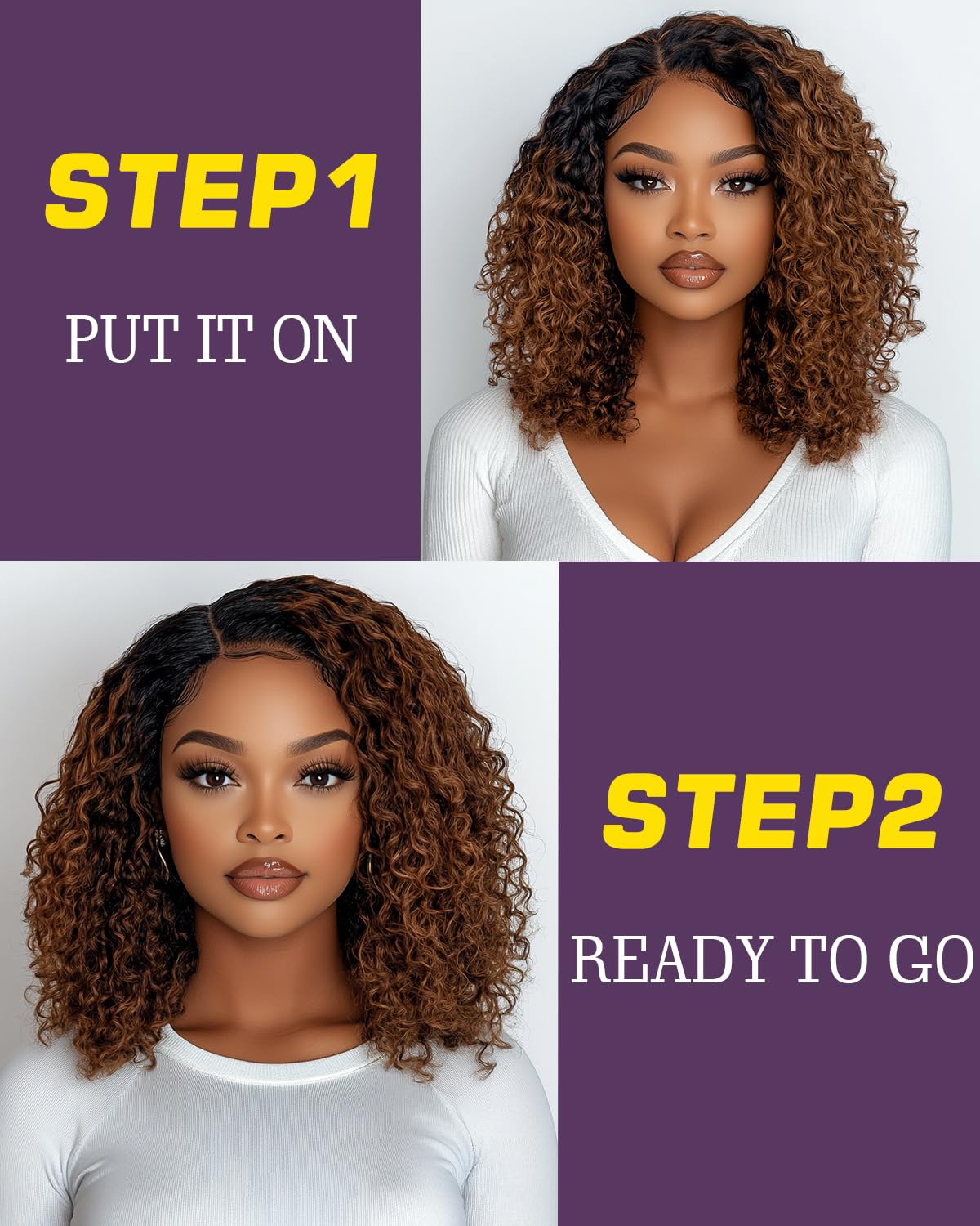 FASHION IDOL Short Curly Bob Human Hair Wig Precut Preplucked Glueless Wear and Go C-Type Part Lace Wig 200% Density Upgraded Invisible Secret Glueless Human Hair Ready to Wear Wigs - Image 2