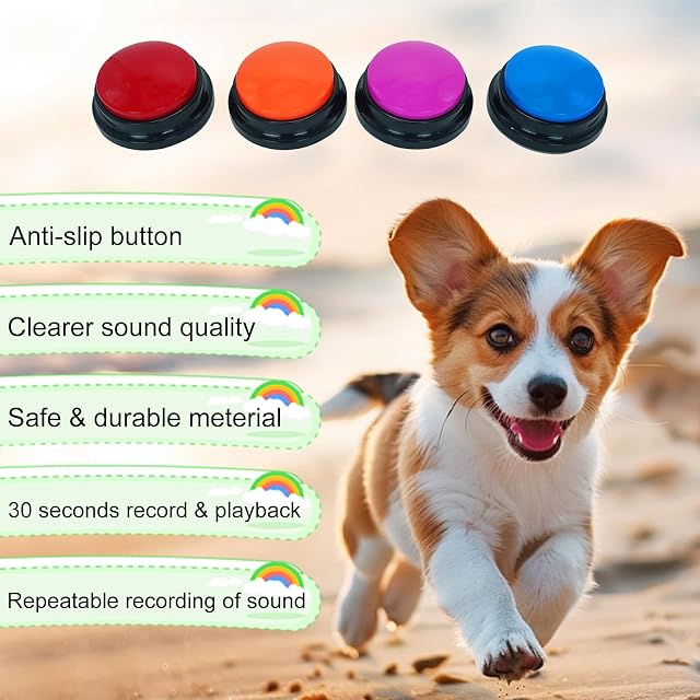 Foto 3 de 6 de Gelabur Juego de 4 botones para perros para comunicación, botones grabables de voz para aula