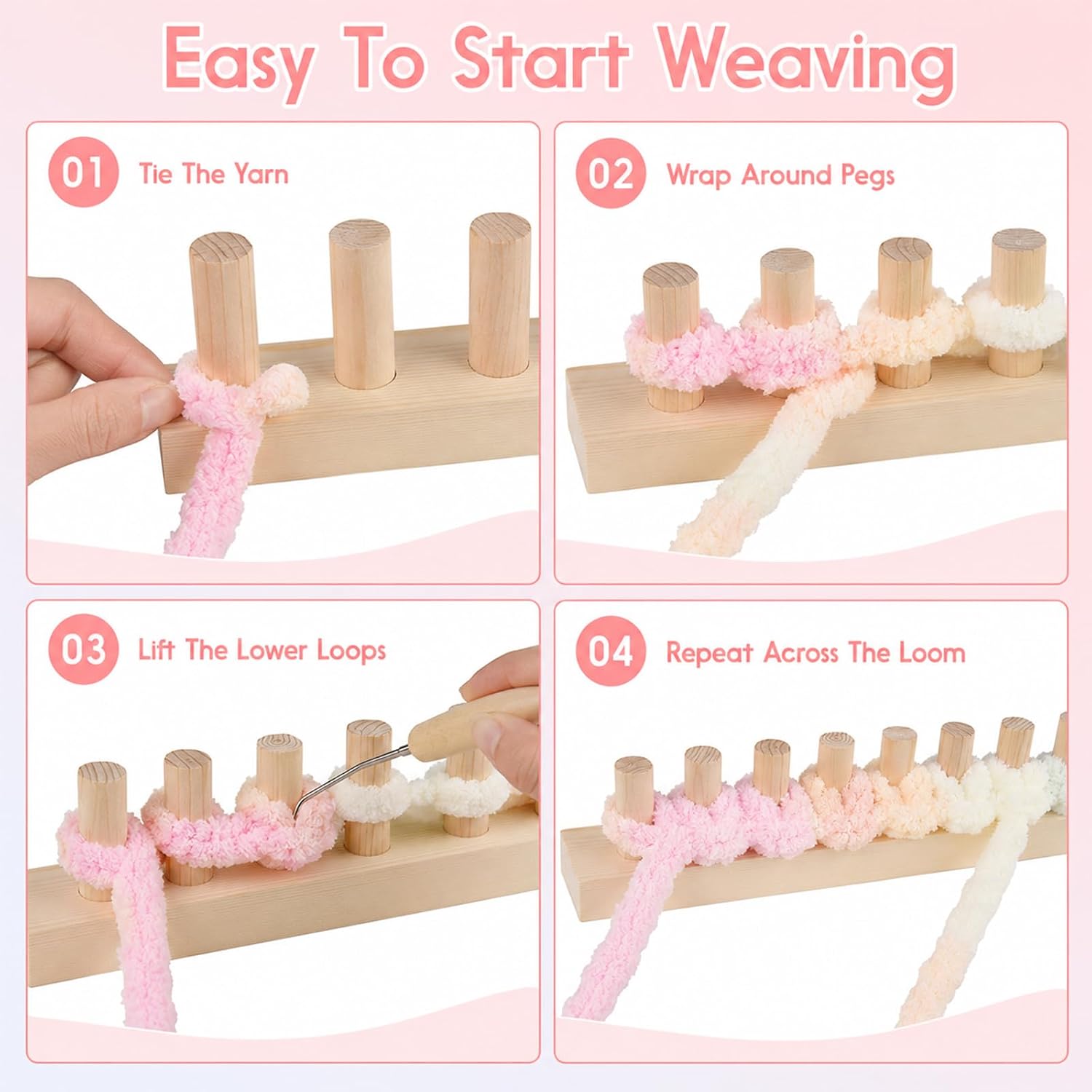 64 Inch Adjustable Chunky Blanket Knitting Loom, Wooden Loom for DIY Throw Blankets Chunky Knit Blanket Kit, 4-Section Modular, No Needles Required, Reusable Crafting Tool for Beginner