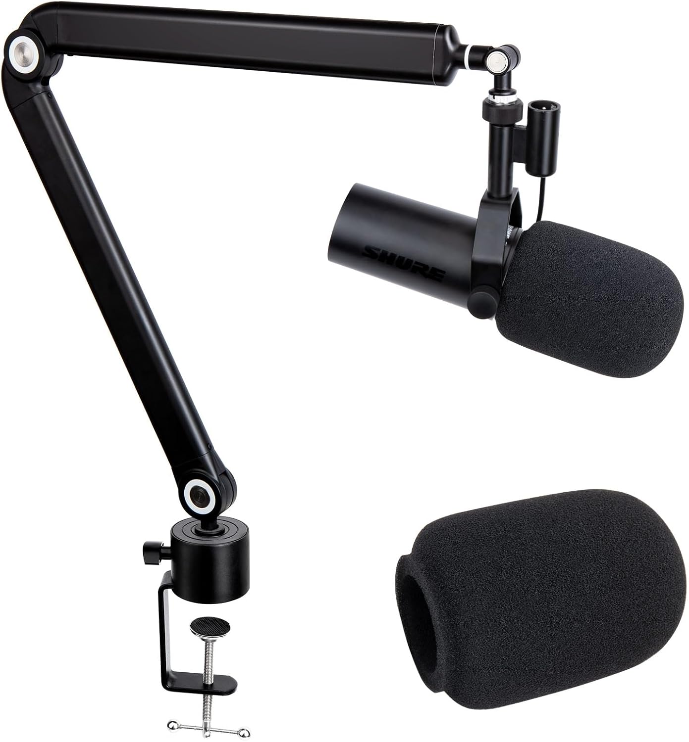 SUNMON Shure SM7dB Boom Arm with Pop Filter - Adjustable Mic Arm Compatible with SM7dB Microphone, Noise reduction Mic Windscreen, Weighted Metal Height adjustment Mic Stand for Shure Microphone