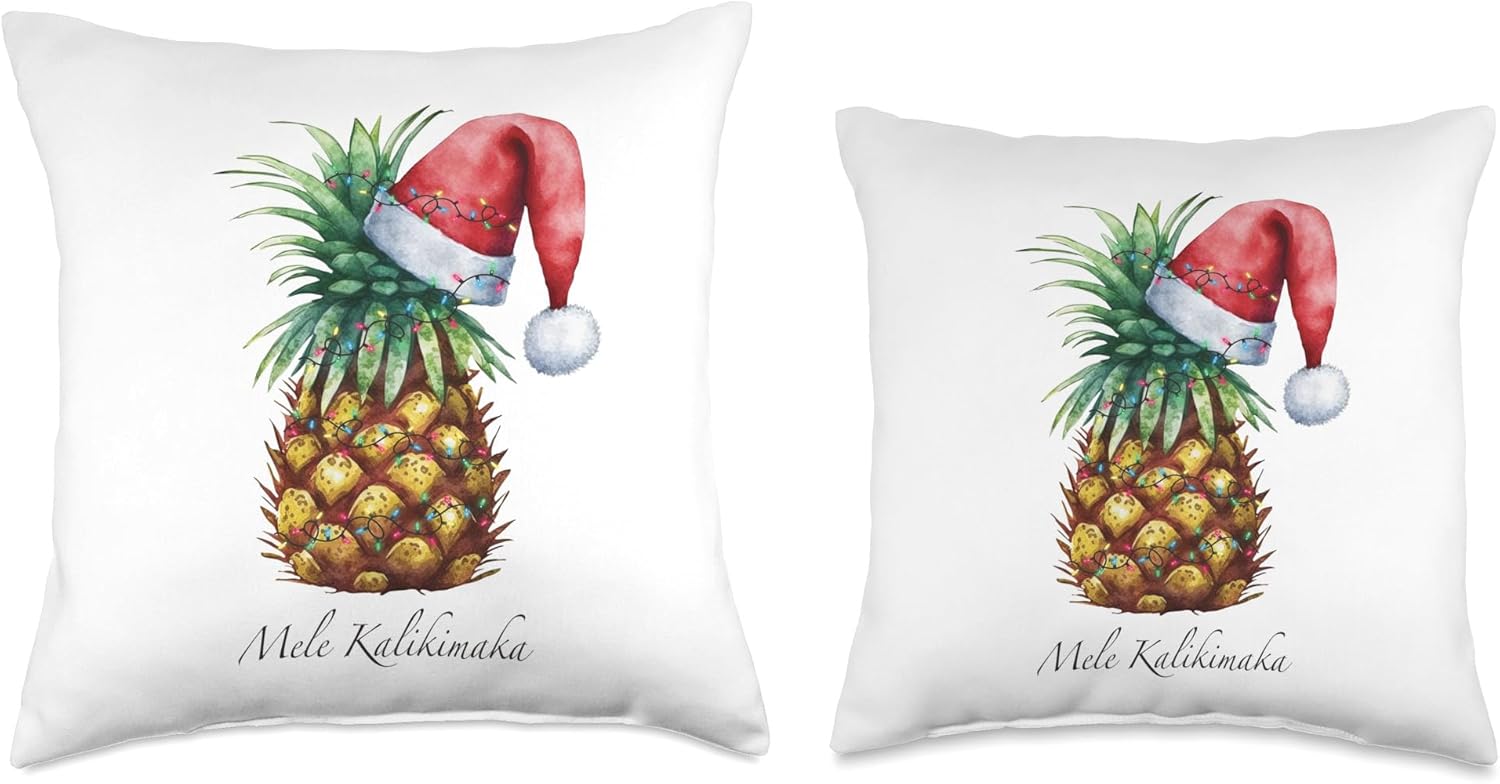 Mele Kalikimaka Christmas Pineapple Tropical Hawaiian Xmas Throw Pillow