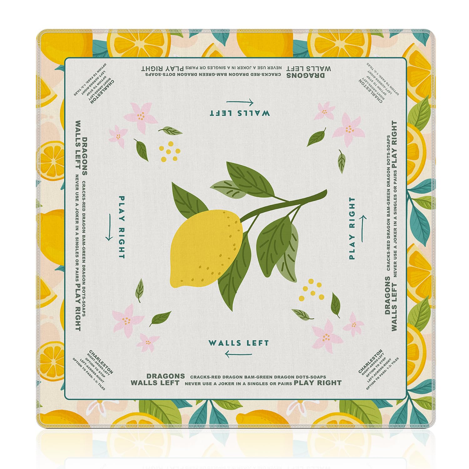 Photo 1 of ***STOCK PHOTO FOR REFERENCE ONLY***NATSUNO Yellow Lemon Mahjong Mat (31.5?x31.5?), Vibrant Summer Lemon Blossom Fruit Lover Non-Slip Noise Reduction Mahjong Table Mat for American Mah Jong Poker Board Games Card Games Dominoes