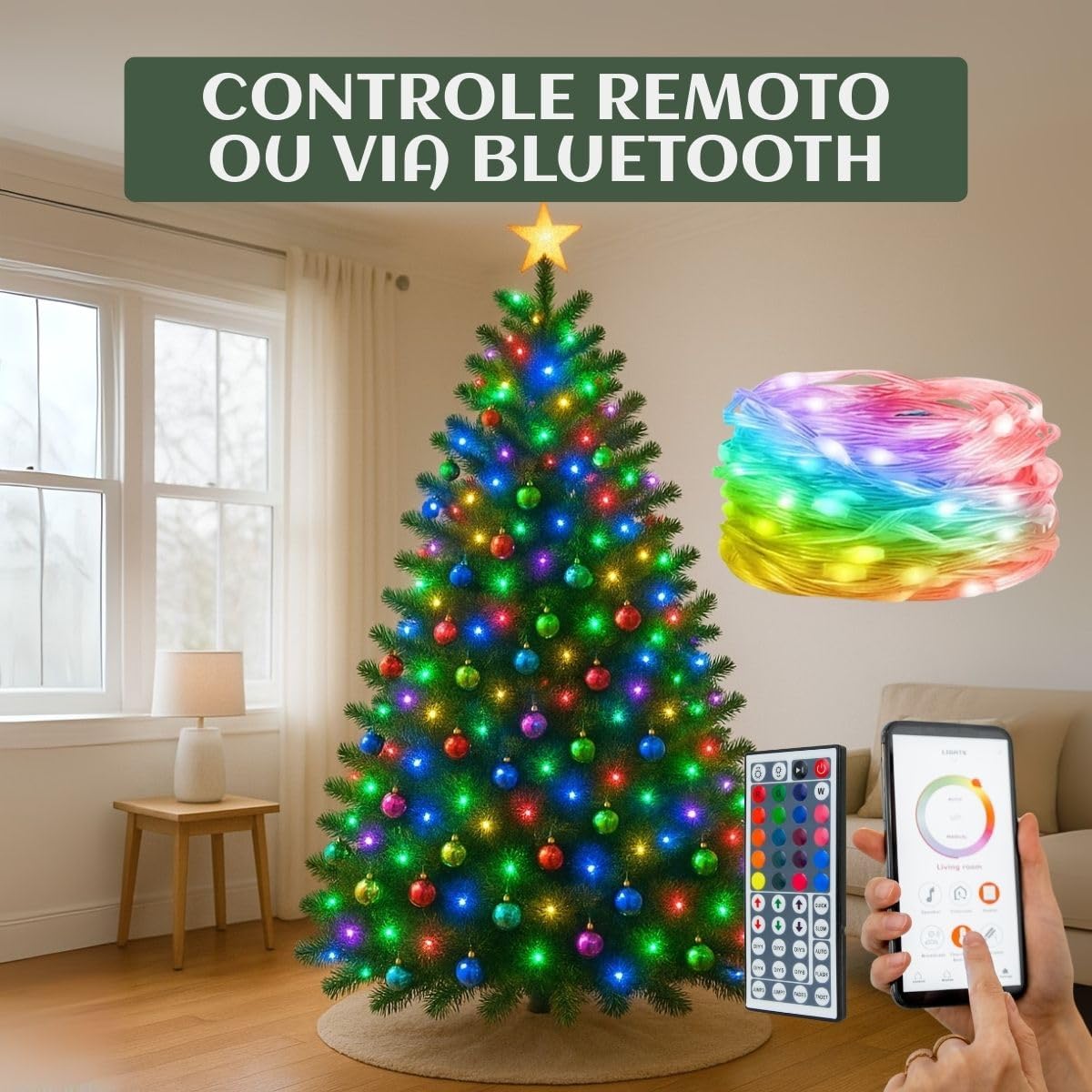 Smart Bluetooth Pisca 100leds 10m Natal USB Fontes de Luz Controle 6 Funções Aplicativo IP 65 LuvinCo