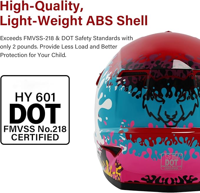 SLMOTO Youth Dirt Bike Helmets DOT Youth Kids Motocross Offroad Street Dirt Bike Helmet Motorcycle ATV Full Face Helmet with Goggles Gloves, Spray Graffiti X-Large