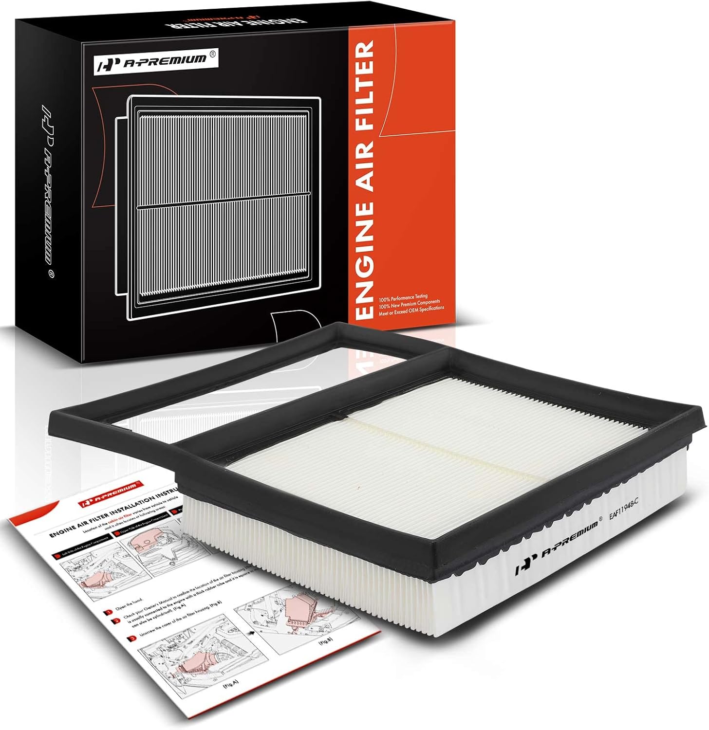 A-Premium Engine Air Filter Compatible with Ford C-Max, Fusion & Lincoln MKZ, 2013-2020, L4 2.0L, Flexible Panel