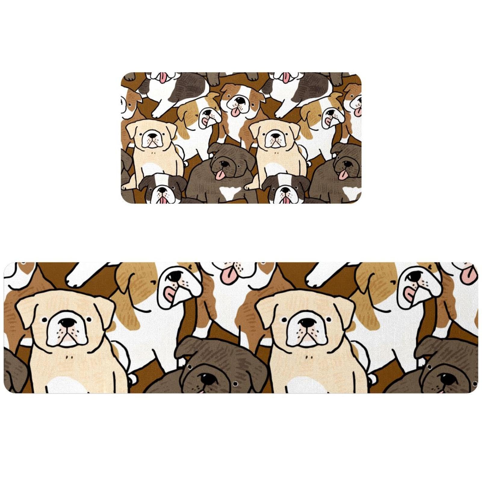 Tapete de cocina antideslizante de 2 piezas con diseño de bulldog para lavado y pasillos