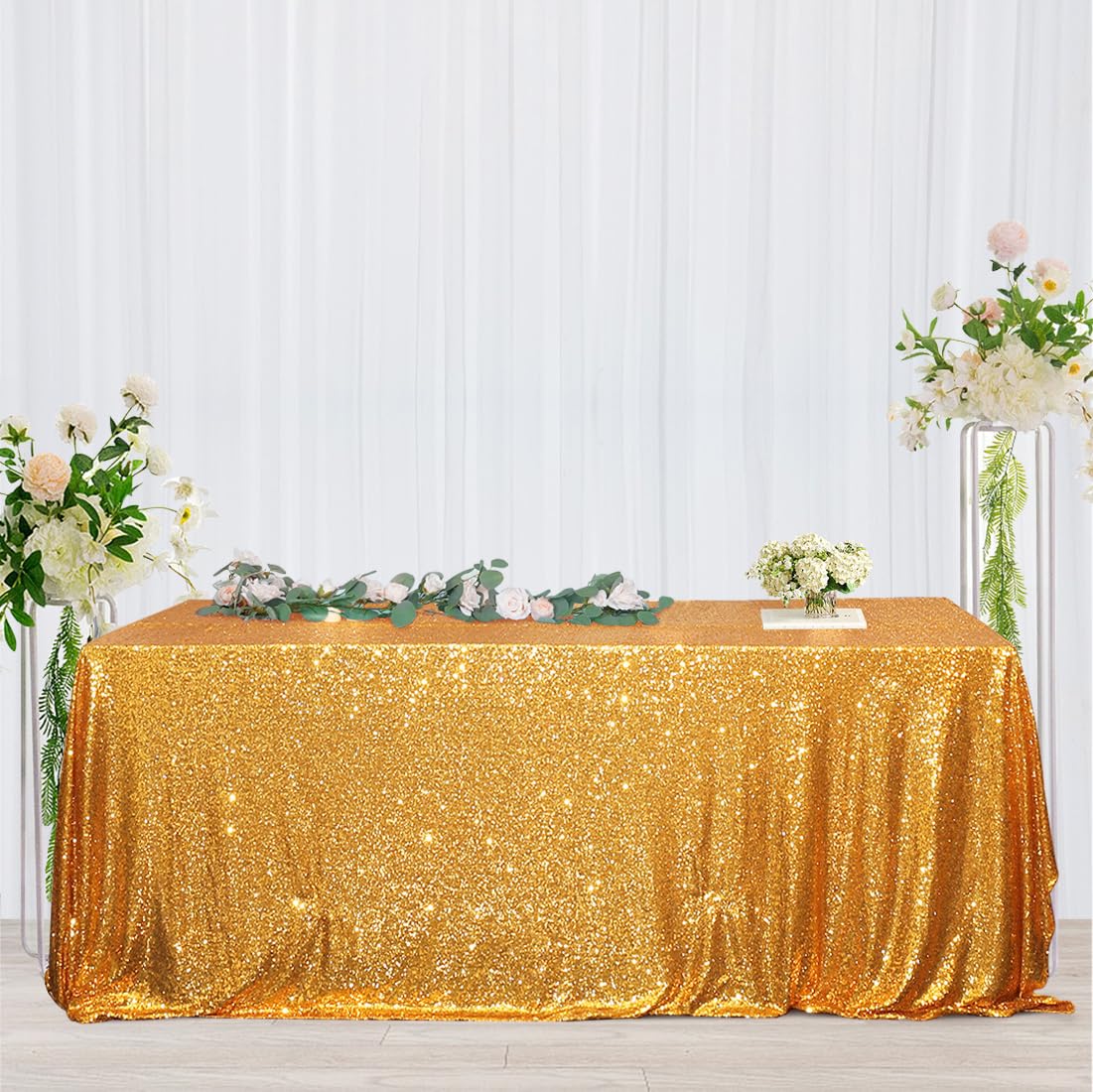 3E Home Tovaglia Rettangolare Con Paillettes Oro Rosa, 127x203 Cm, Perfetta Per Feste, Matrimoni Ed Eventi, Tessuto Lucido Con Paillettes Da 3mm