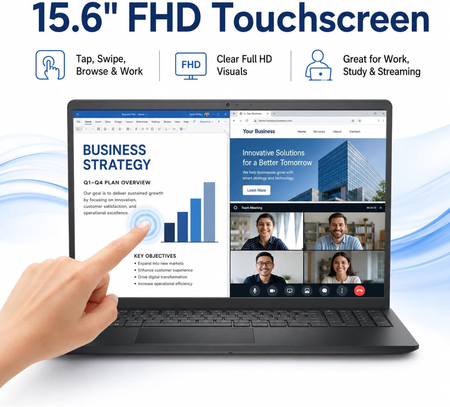 Dell Inspiron 15 DC15250 15.6" FHD Touchscreen Laptop, Intel Core i7-1355U, 64GB RAM, 1TB SSD, Windows 11, Wi-Fi 6, Backlit Keyboard, Fingerprint Reader, HDMI, USB-C, Black, w/WOWPC Recovery USB image 4