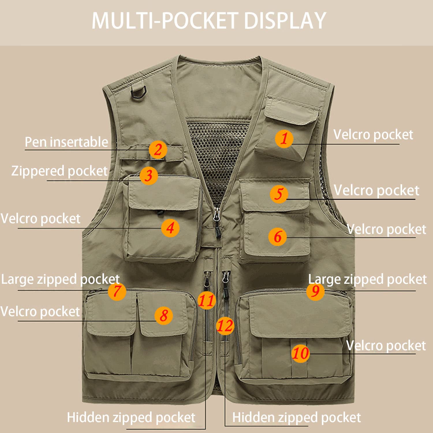 Chaleco De Hombre Al Aire Libre Multibolsillos Chaleco De Pesca Sin Mangas Chaqueta Fino Transpirable para Senderismo Pesca Camping