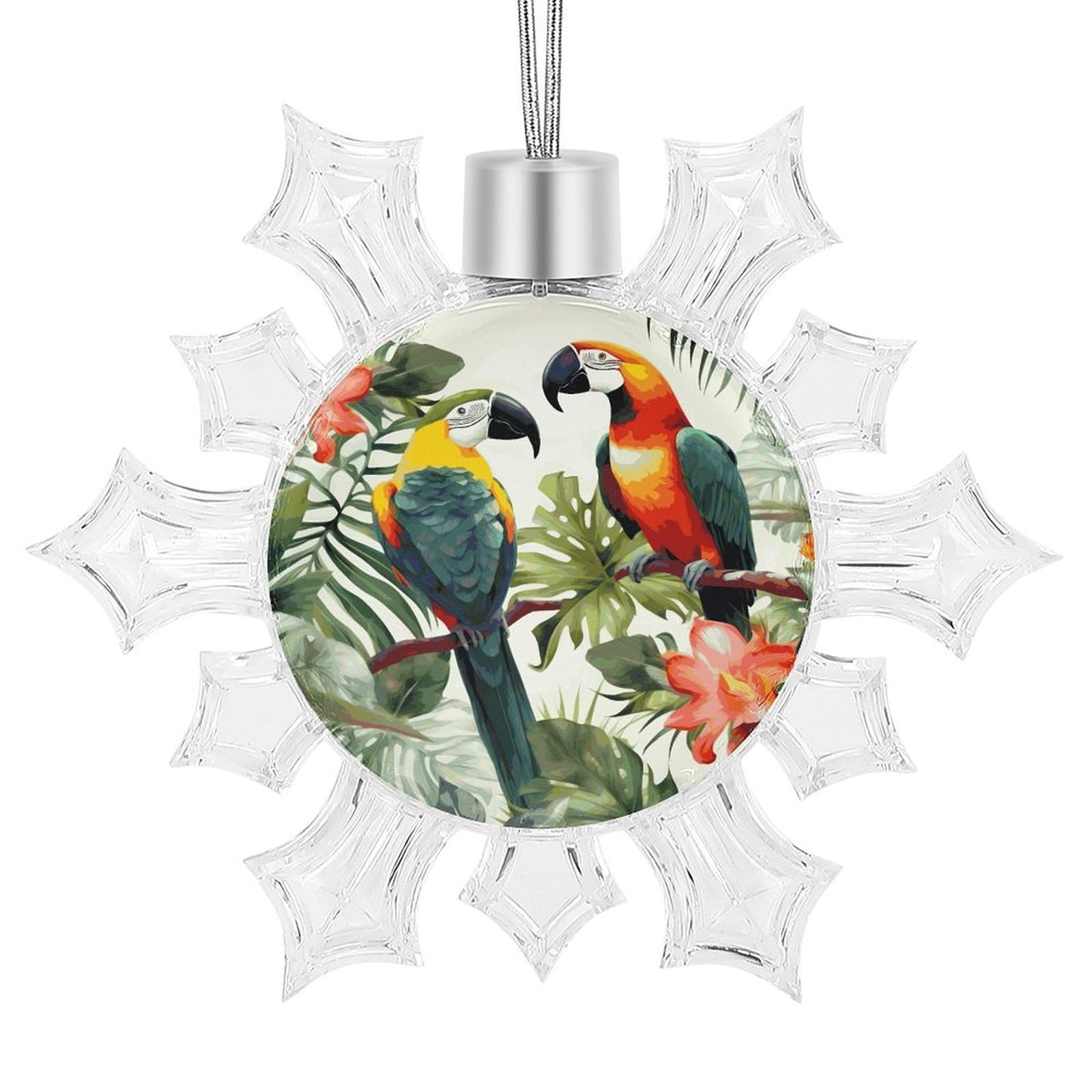 Toucans Parrot Palm Tree Leaves Snowflake Ornaments Cute Snowflake Pendant Exquisite Christmas Tree Ornaments for Christmas Weddings New Year Birthday Holiday Celebration