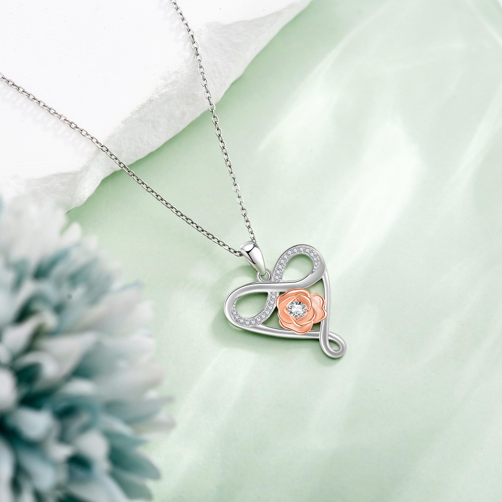 ONEFINITY Collana con ciondolo a forma di cuore, in argento Sterling 925, con ciondolo a forma di infinito, idea regalo per le donne, Zirconia cubica