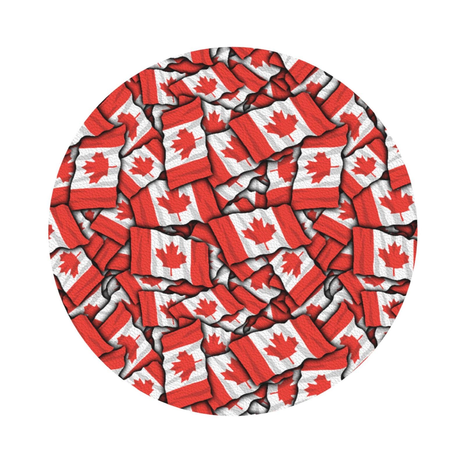 Canadian flag PU Leather Coasters Set of 6 Round Drink Coasters