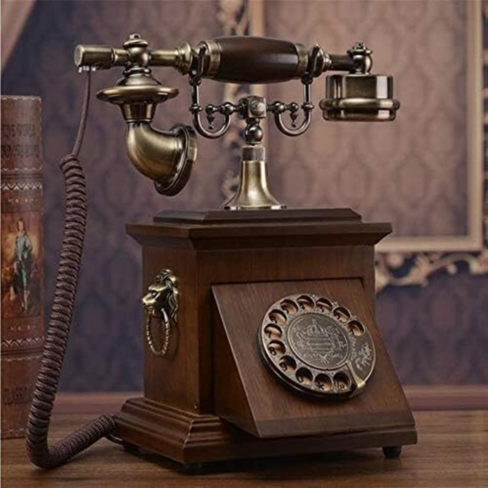 Teléfono Retro, teléfono Vintage, teléfono Antiguo de Madera Maciza, Dial Giratorio, teléfono Retro Antiguo, teléfono Fijo Chino for el hogar y la Oficina