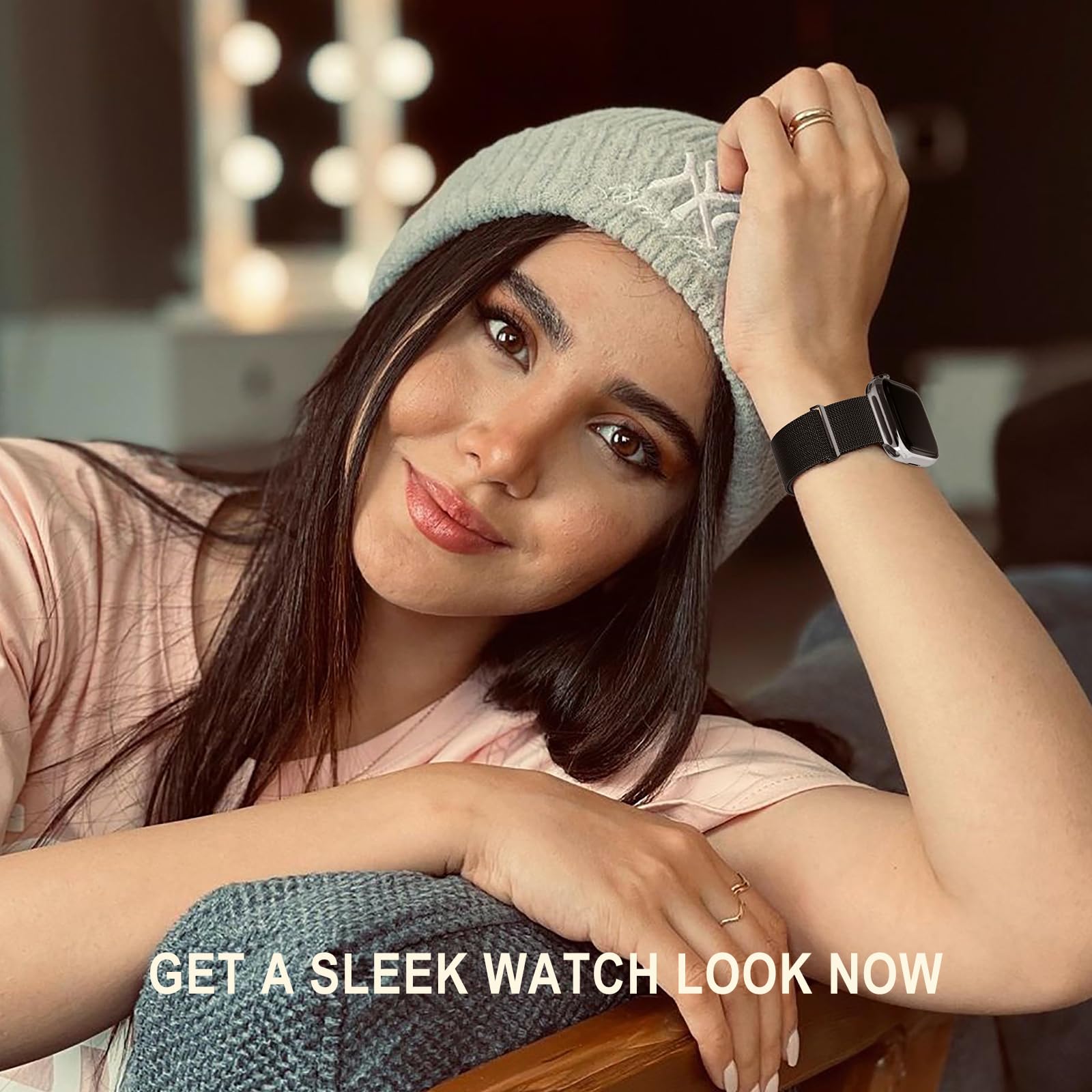 Bracelet à boucle magnétique compatible avec Apple Watch S9/8/7/6/5/4/3 38/40/41/42/44/45/49 mm, Ultra 1/2 de 49 mm, bracelet élégant en maille d'acier inoxydable pour iWatch SE et homme et