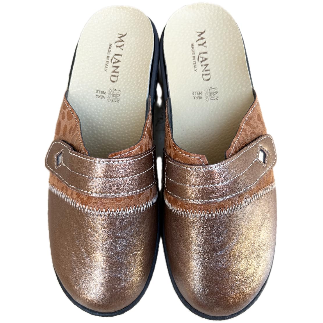 Chaussons confort MYLAND ELENA Chaussons confortables pour femme en cuir plantaire amovible réglable avec boucle Made in Italy