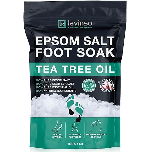 Aceite de árbol de té para pies con sal de Epsom, fabricado en Estados Unidos, para la salud de las uñas de los pies, pies de atletas, olor