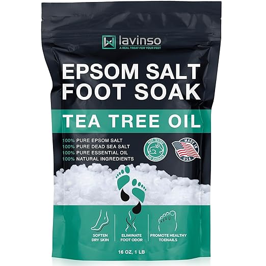 Tea Tree Oil Foot Soak with Epsom Salt - Made in USA - for Toenail Health, Athletes Foot, Stubborn Foot Odor, Softens Calluses & Soothes Sore Tired Feet - 1 LB