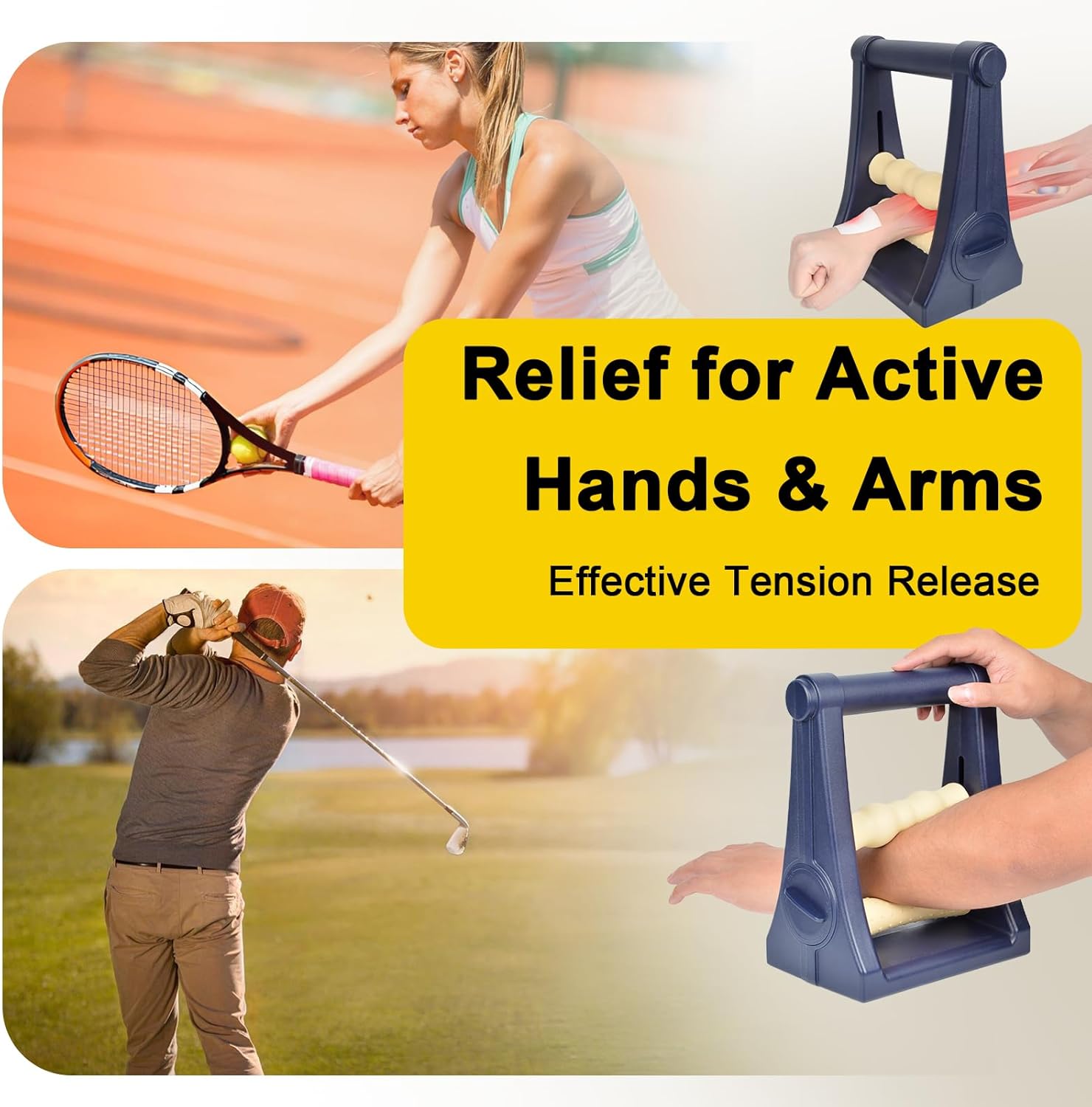 Forearm Massager, Foam Arm& Hand Roller with 3-Level Pressure Options, Ideal Wrist Massager for Carpal Tunnel, Tennis Elbow Relief, Hand Elbow Pain& Muscle Knots