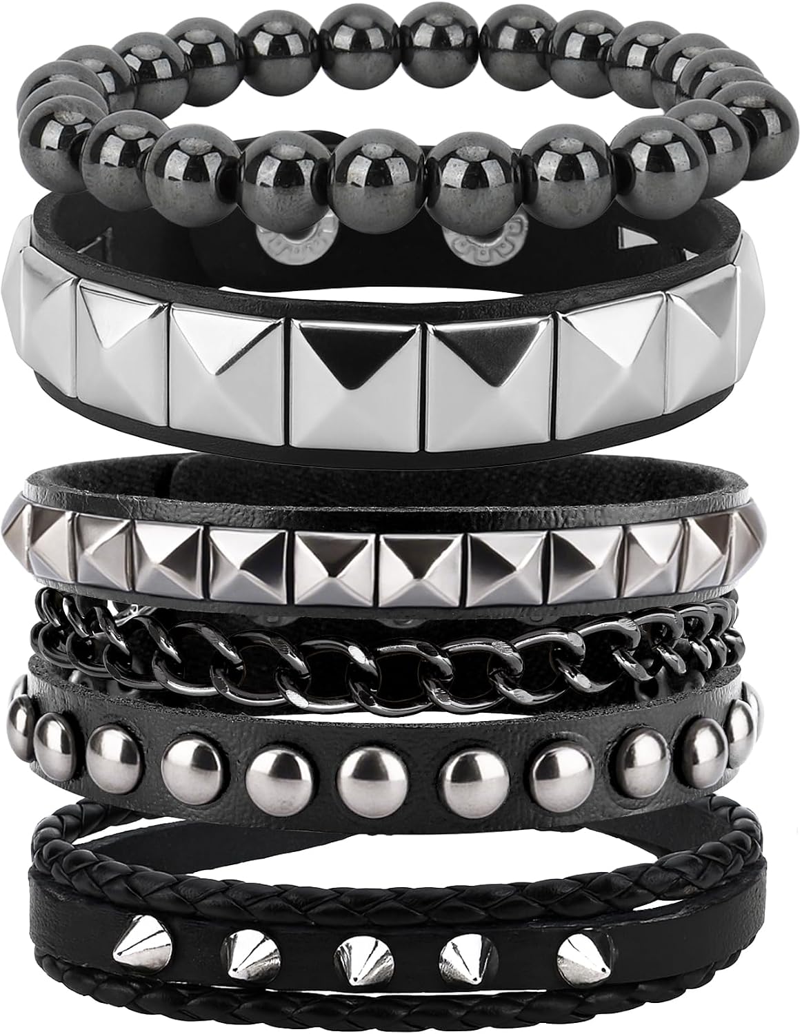 Studded Leather Bracelet for Men & Women - Punk, Gothic & Grunge Accessories - 3 Packs