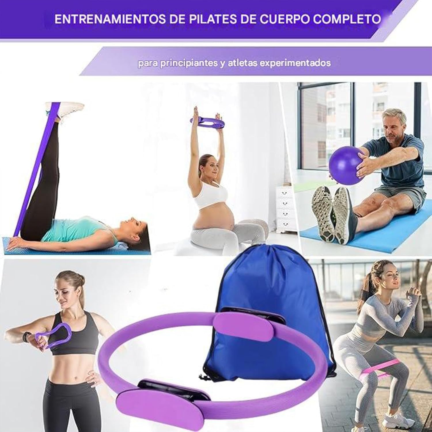 Kit de Pilates Essentiel pour Entraînement à Domicile – Équipement de Fitness Portable avec Cercle Pilates, Bandes de Résistance Longues, Balle Souple et Chaussettes Antidérapantes