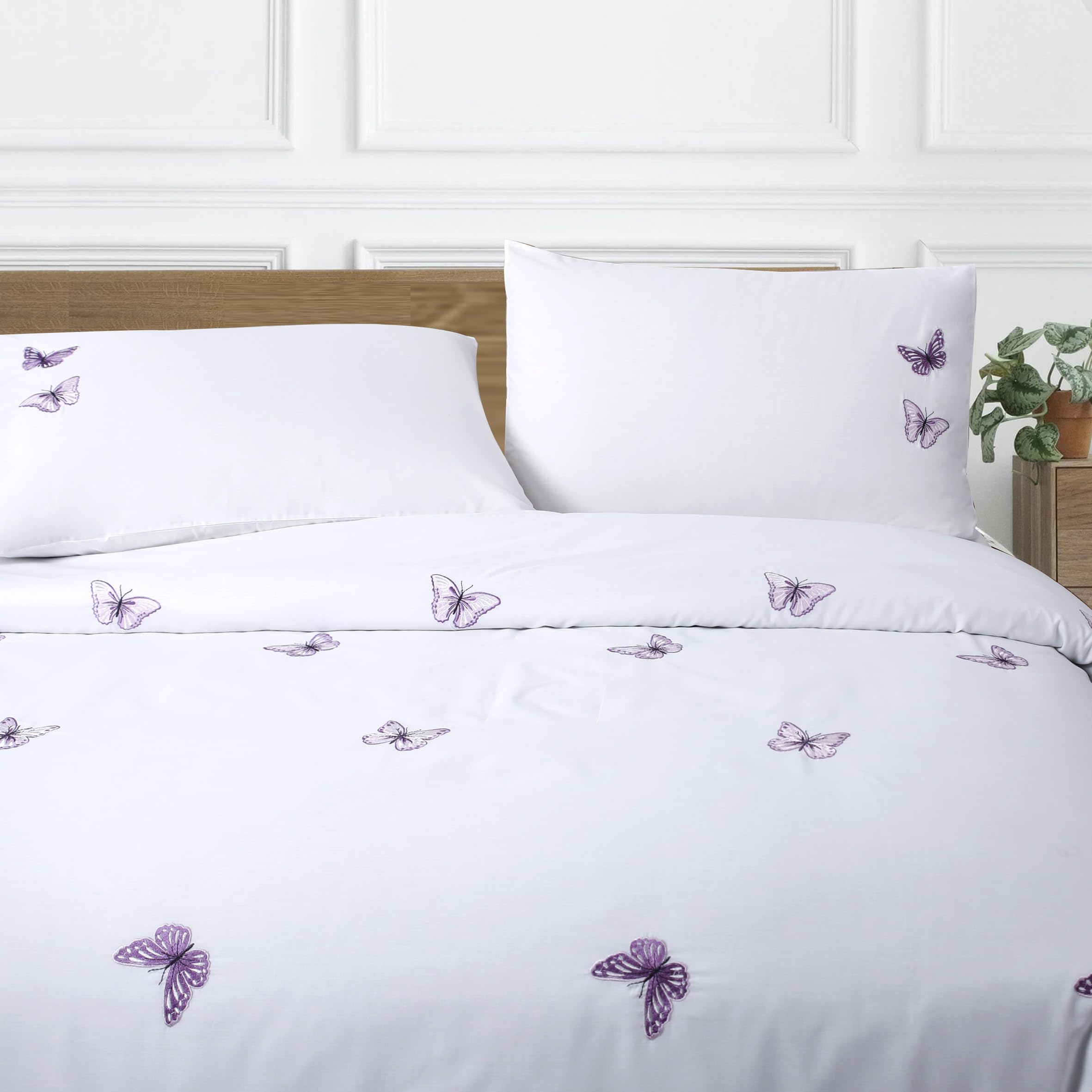 Chlophy Purple Butterfly Duvet Cover Embroidered Double White Girls Spring Duvet Sets Pink Lavender Elegant Pretty Luxury Kids - Image 4