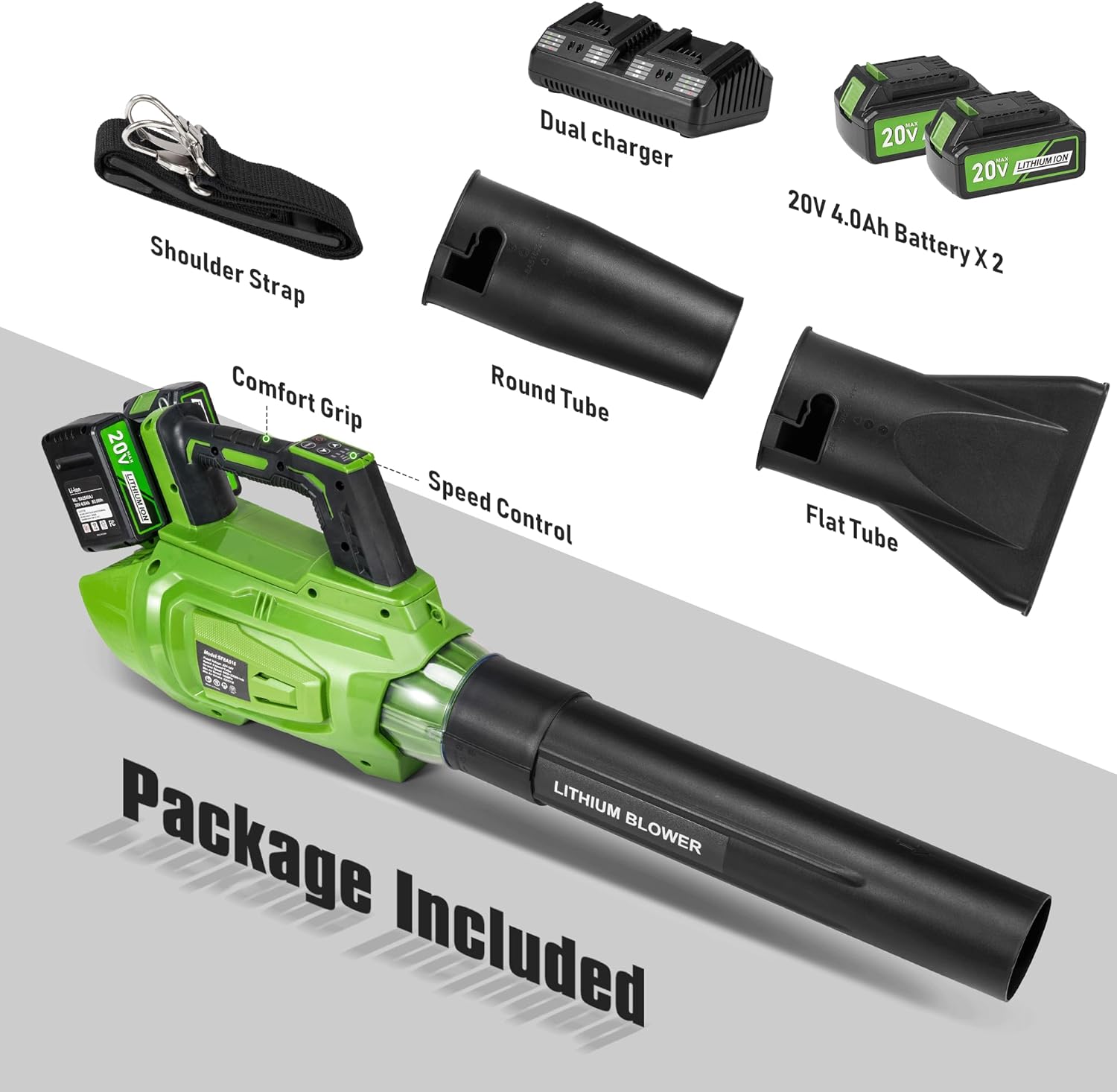 Cordless Brushless Leaf Blower, 5 Speed Modes, 2 x 4.0Ah Batteries can be Used and Charged Simultaneously, 620MPH, 150CFM Leaf Blower, 2 Nozzles, 23000RPM Motor, Use for Lawn, Yard, Leaves, Dust, Snow - Image 9