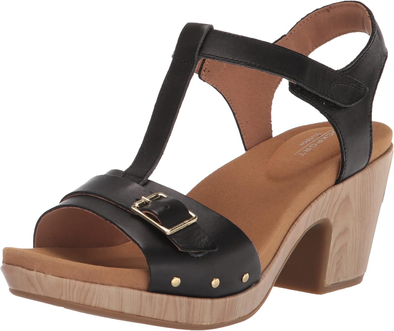 Rockport Women's Vivianne T Strap Heeled Sandal, Black, 9.5