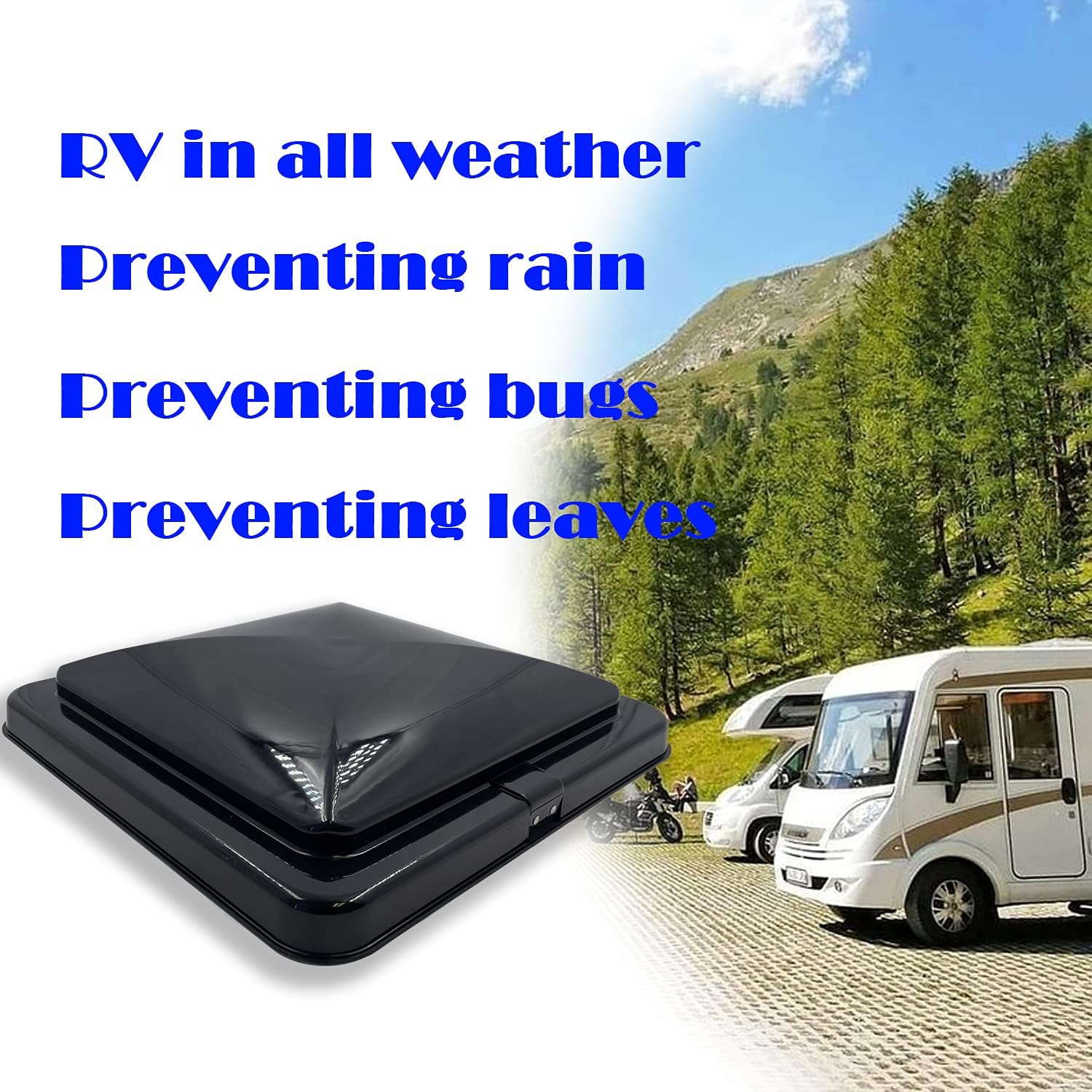 HTTMT- 2Pcs Black 14" x 14" Replacement Impact-Resistant Motorhome RV Roof Vent Lid Cover Camper RV Trailer Fresh Air Ventilation Wind [P/N: ET-CAR-FIX018A X2-BK]