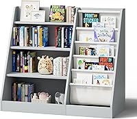 Vista 14 de Estantería de 4 niveles para niños de madera, estantería de cinco capas para libros de niños, estante de almacenamiento para bebés y niños pequeños