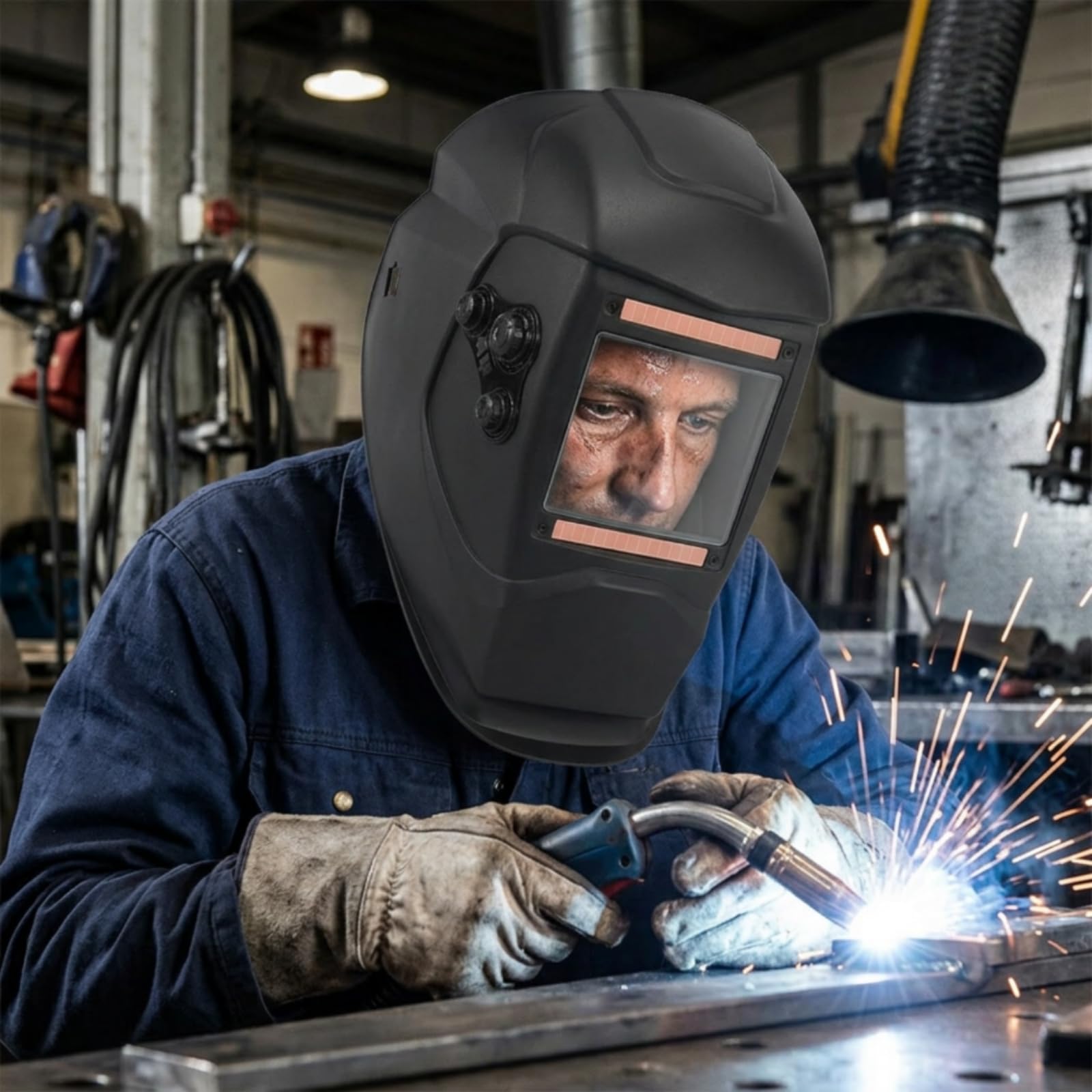 Maschera da Saldatura con 4 Sensori Regolabile Maschera Autoscurante Professionale Casco per Artigiani