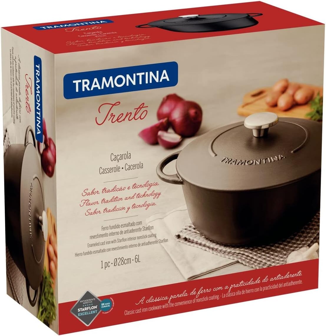 Tramontina Casserole Dish Enamel Cast Iron (28cm (6l), Cast iron with non-stick)