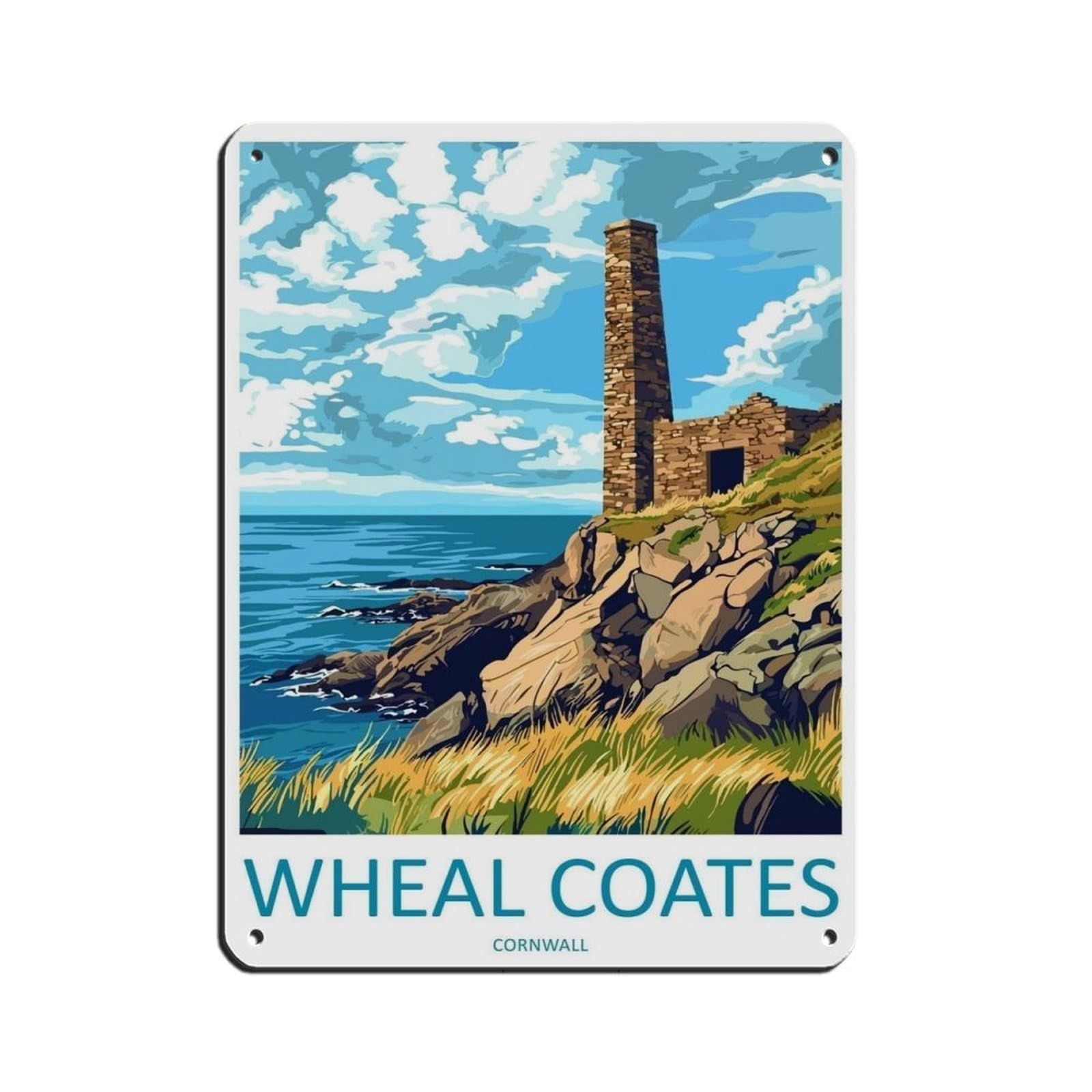 Wheal Coates Travel Cornwall Art Tin Mine Poster Retro Poster Metal Tin Sign Chic Art Retro Iron Painting Bar People Cave Cafe Family Garage Poster Wall Decoration 12x16inch(30x40cm)