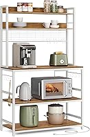 Vista 32 de VASAGLE Hutch - Estante para panaderos con toma de corriente, soporte para microondas de 14 ganchos, barra de café ajustable con panel de alambre