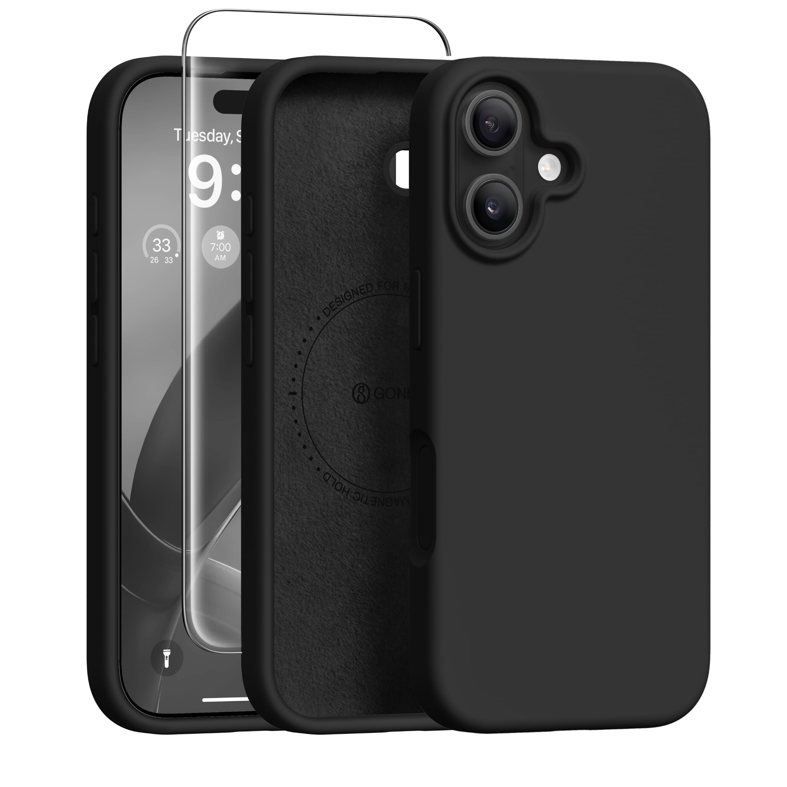 GONEZ Magnetic for iPhone 16 Case, Silicone Cover Black