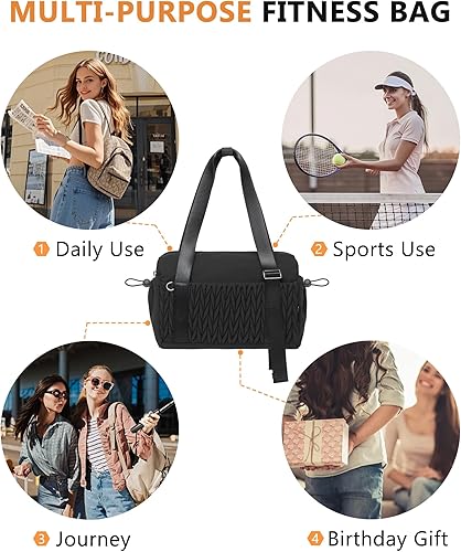 Miniatura 6 de Pequeña bolsa de gimnasio para mujer acolchada con compartimento para ropa húmeda y monedero, bonita bolsa de lona para niñas, entrenamiento,