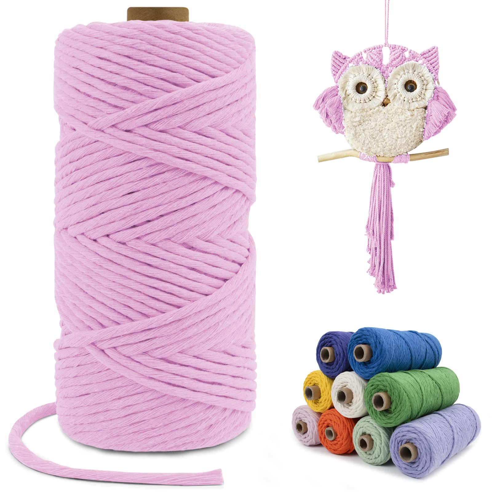 LEREATI Macrame Cord 4mm x 100m, Single Strand Thick Macrame Rope Yarn Natural Cotton Cord, Craft Macrame String for Plant Hanger, Wall Hanging, Knitting, DIY, Home Decorations (Pink) — image 1