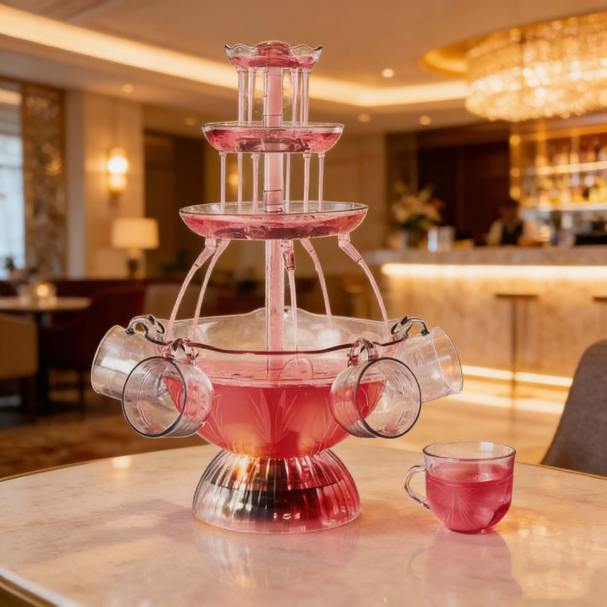 Fuente de bebidas para fiestas y bares, incluye vasos reutilizables, ideal para eventos y reuniones