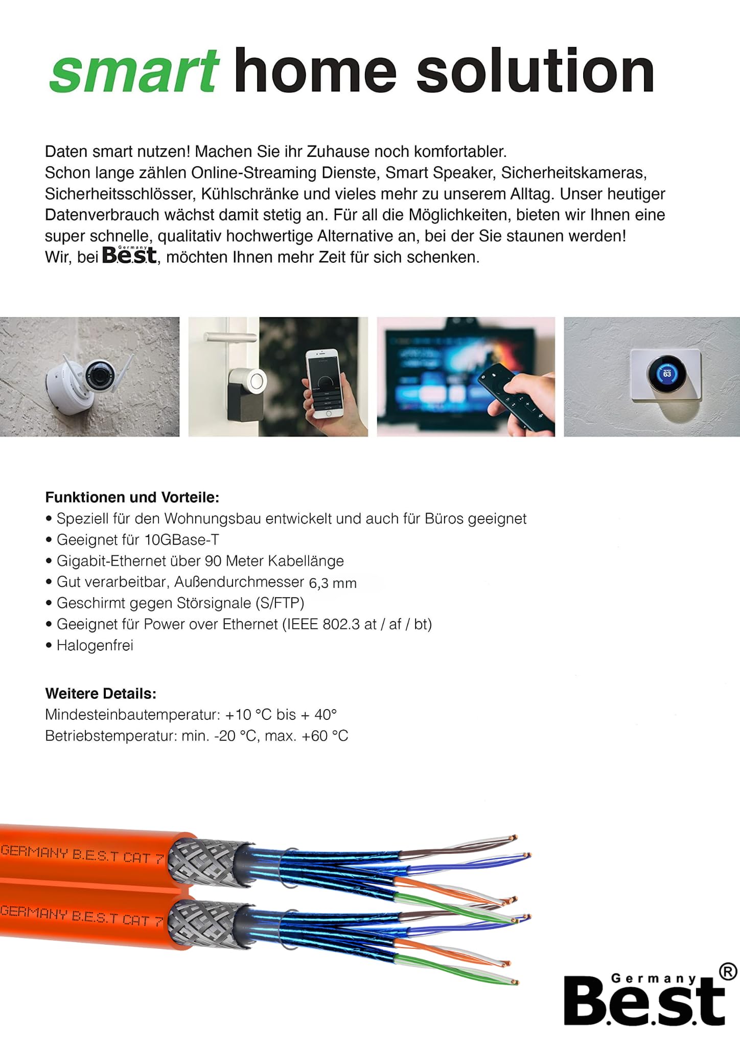 Germany B.e.s.t Cavo di rete duplex Best Gigabit CAT 7, 250 m, in rame, LAN 1000 MHz S/FTP Kat 7