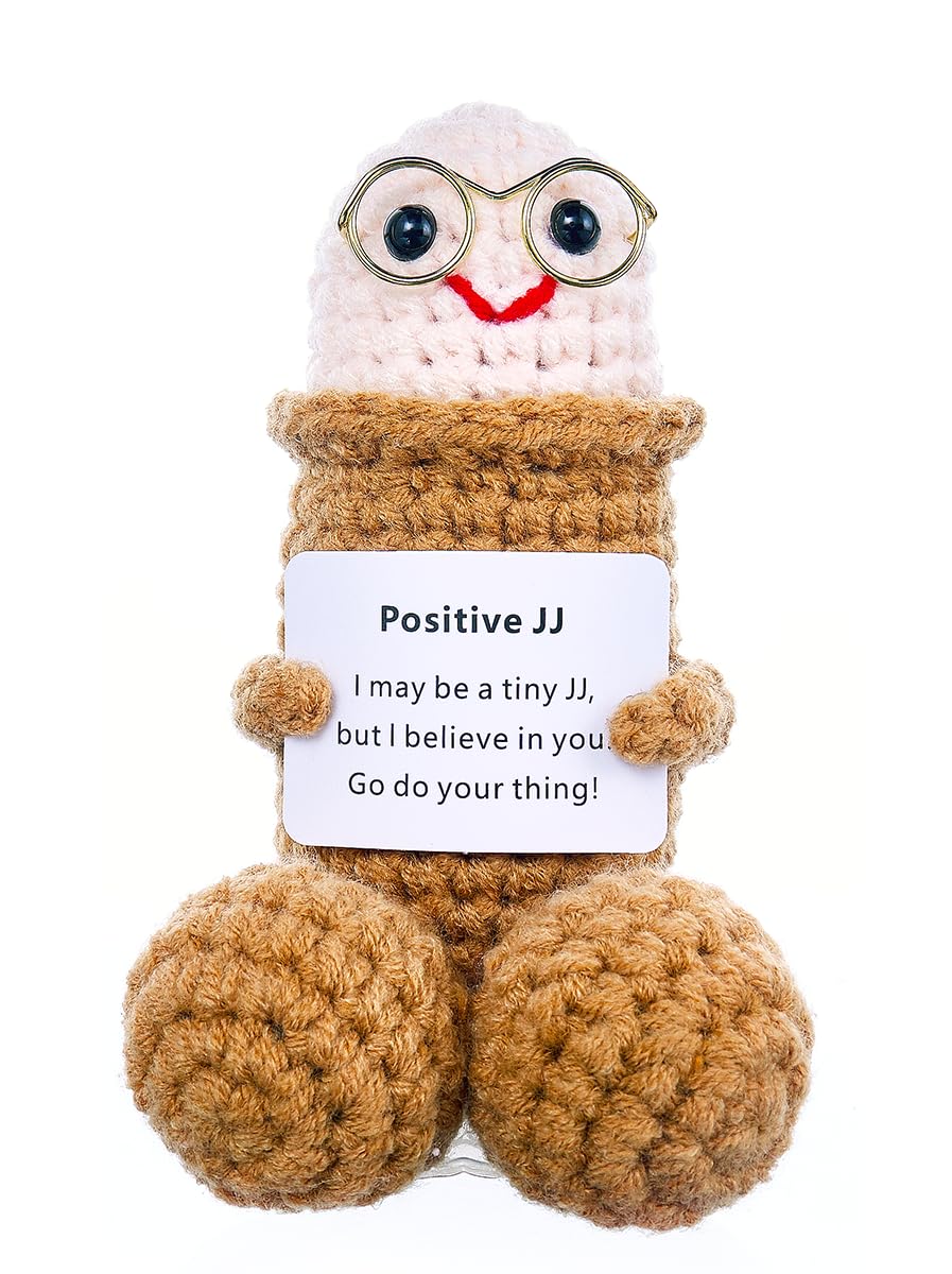 Positive Crochet Emotional Support Pickle Plushies Weird Stuffed Animal Funny Things Gag Gifts for Men Friends, Boyfriends, Husband Adult (Brown JJ-1pcs)