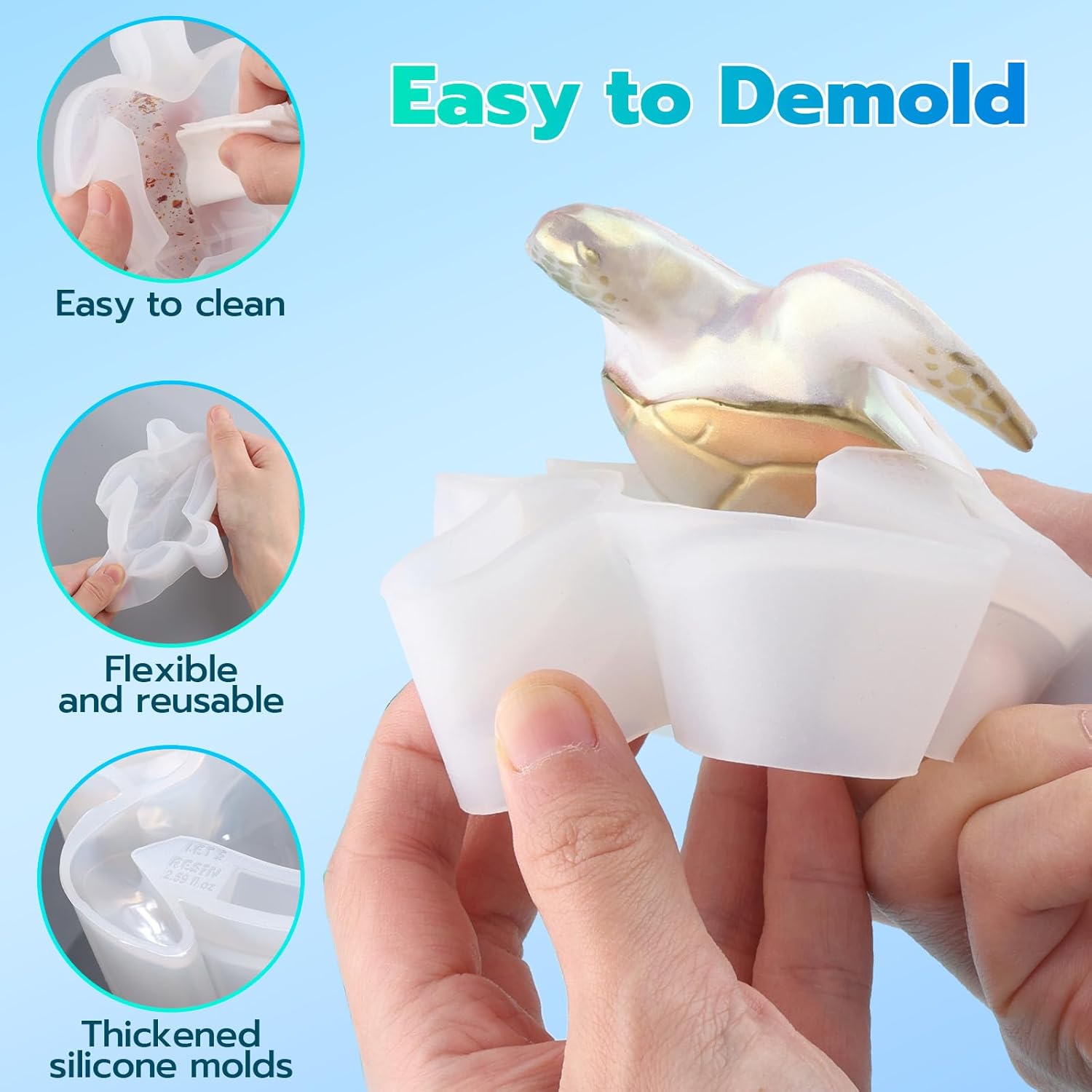 LET'S RESIN 2pcs Turtle Resin Molds, Durable 3D Animal Silicone Molds for Epoxy Resin, Smaller Sea Turtle Marine Art Silicone Resin Molds for Craft, Ocean Theme Night Lights, Home Decor